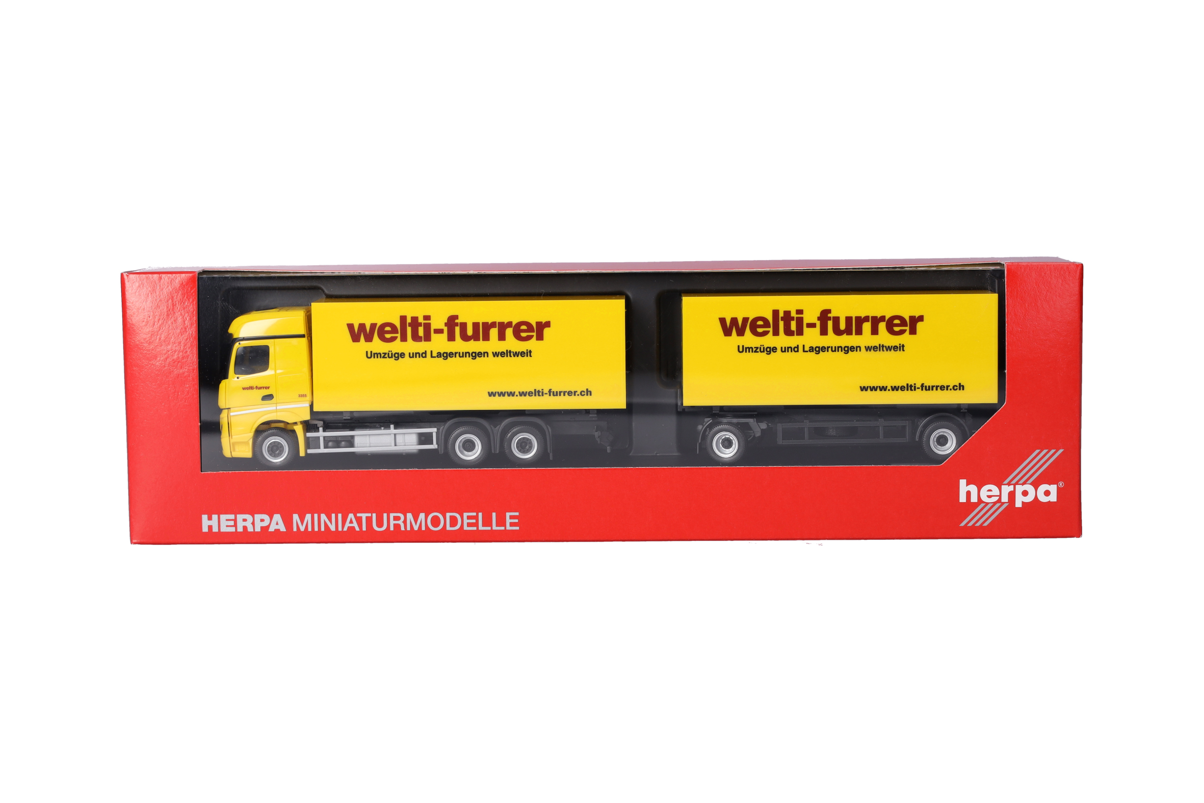 Herpa 319355 | MB Actros Bigspace Wechselkoffer-Hängerzug | Welti-Furrer | 1:87
