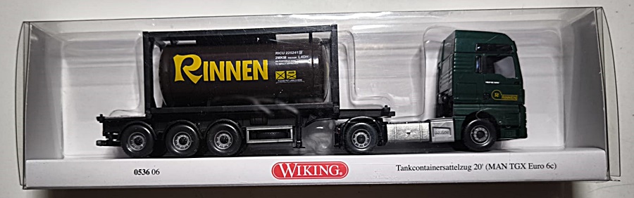 Wiking 053606 - MAN TGX Euro 6c - Tankcontainersattelzug - Rinnen Spedition. 1:87