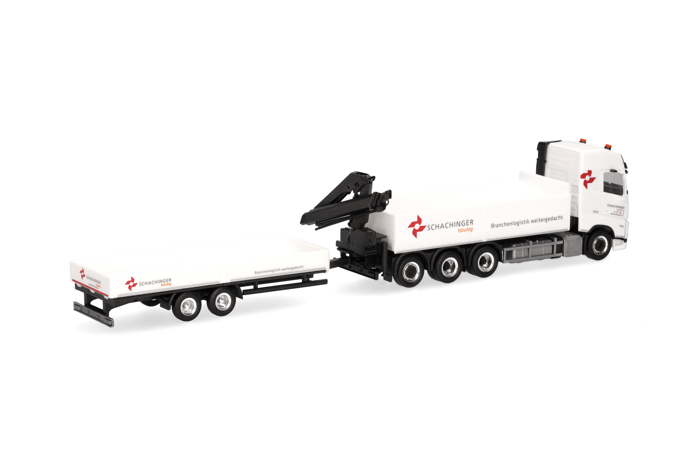 Herpa 319119 | Volvo FH GL 2020 | Pritschen-LKW 4achs | Tiefbetttandemanhänger 2achs | Schachinger | 1:87