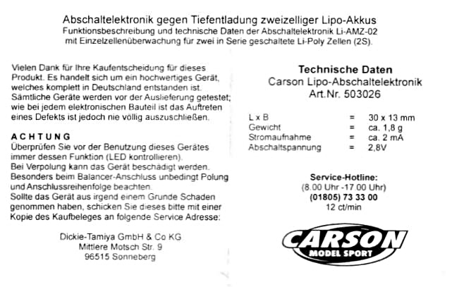 Carson 500503026 - Lipo Abschaltelektronik