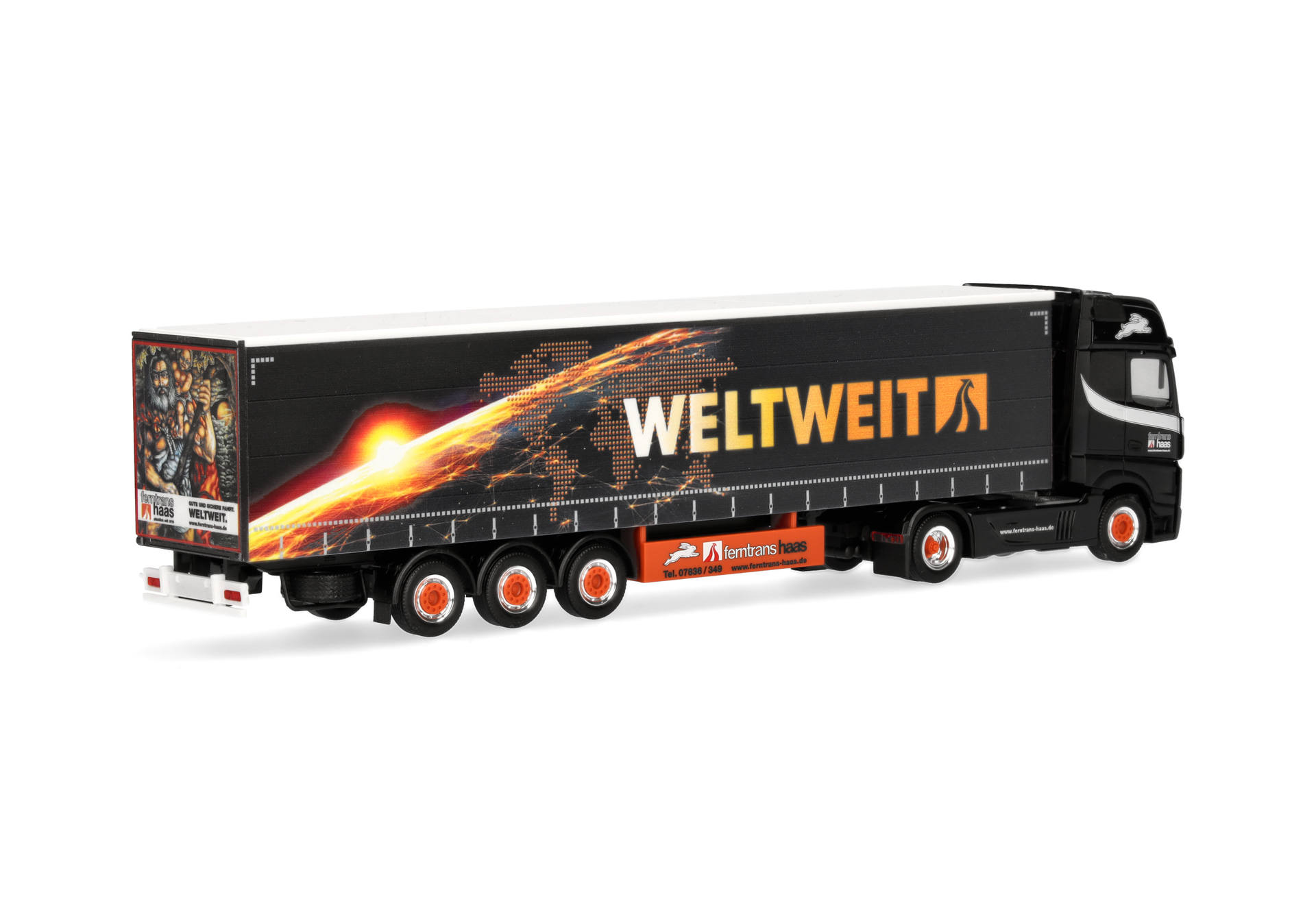 Herpa 320023 | MB Actros L 18 Gigaspace Gardinenplanen-Sattelzug | Ferntrans Haas/weltweit | 1:87