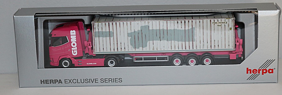 Herpa 954426 | DAF XG Container-Seitenlader mit 40 ft. Container m. Gebrauchsspuren | Glomb | 1:87