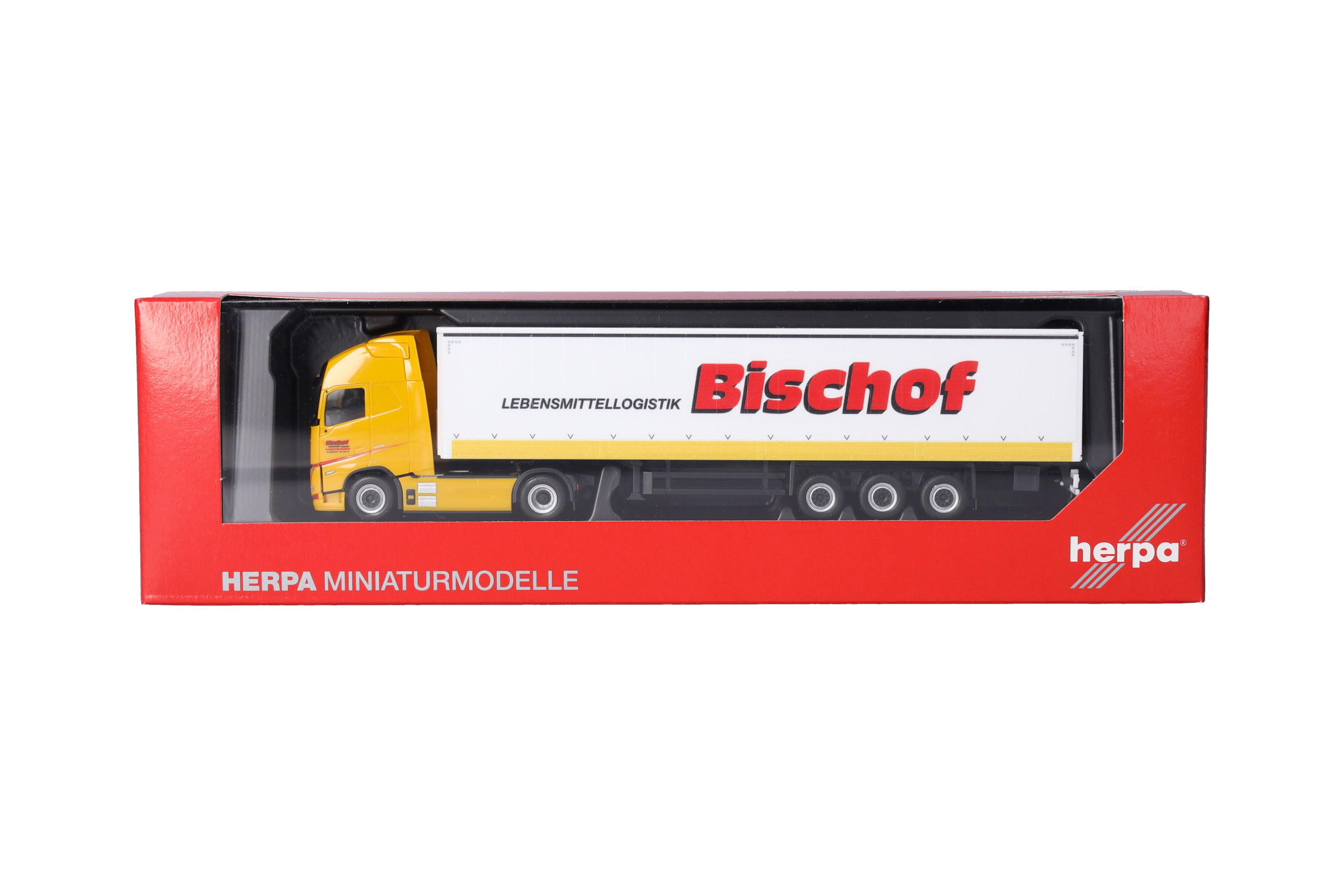 Herpa 319348 | Volvo FH GL XL electric | Gardinenplanen-Sattelzug mit Bordwänden | Bischof | 1:87