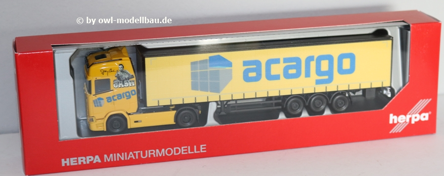 Herpa 314763 - Scania CS 20 HD Gardinenplanen-Sattelzug - acargo / Johnny Cash (Hamburg). 1:87