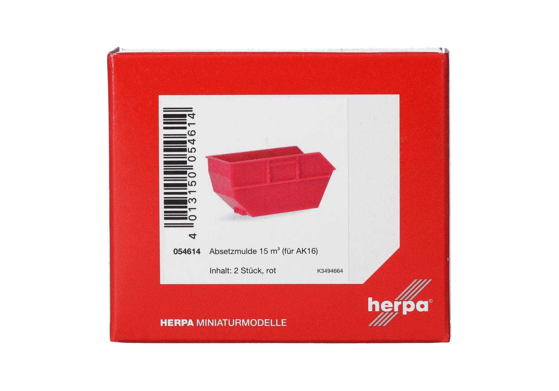Herpa Zubehör 054614 | Absetzmulde 15m³ für AK16 | rot (2 Stück) | 1:87
