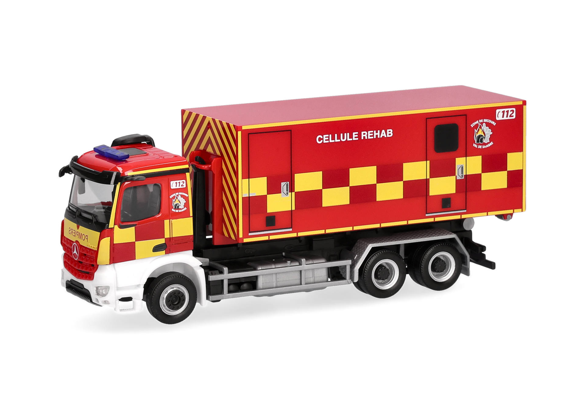 Herpa 099233 | MB Arocs M Wechsellader-LKW 3achs | Pompiers Cellule Rehab (B) | 1:87