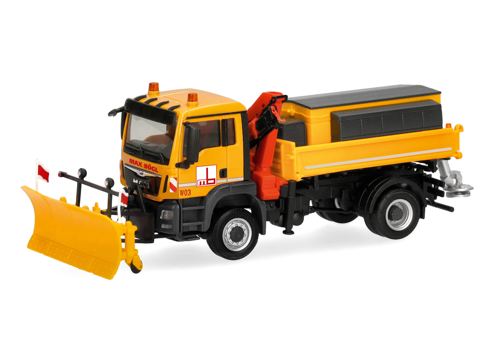 Herpa 322041 | MAN TGS M Euro6c Dreiseitenkipper | 2achs | mit Kran | Winterdienst | Max Bögl | 1:87