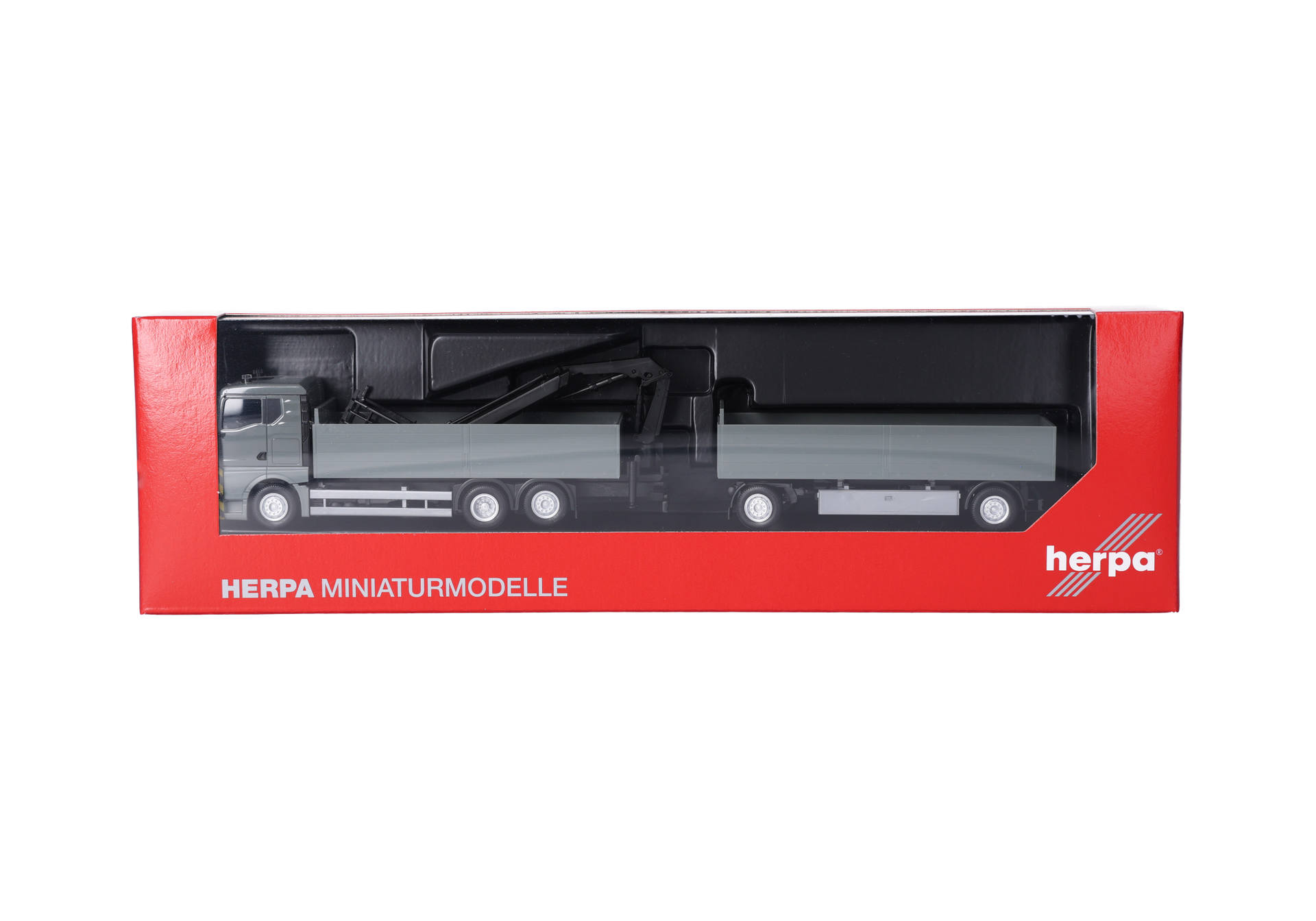 Herpa 320825 | MAN TGX GN | Pritschen-Hängerzug mit Ladekran | grau/gelb | 1:87