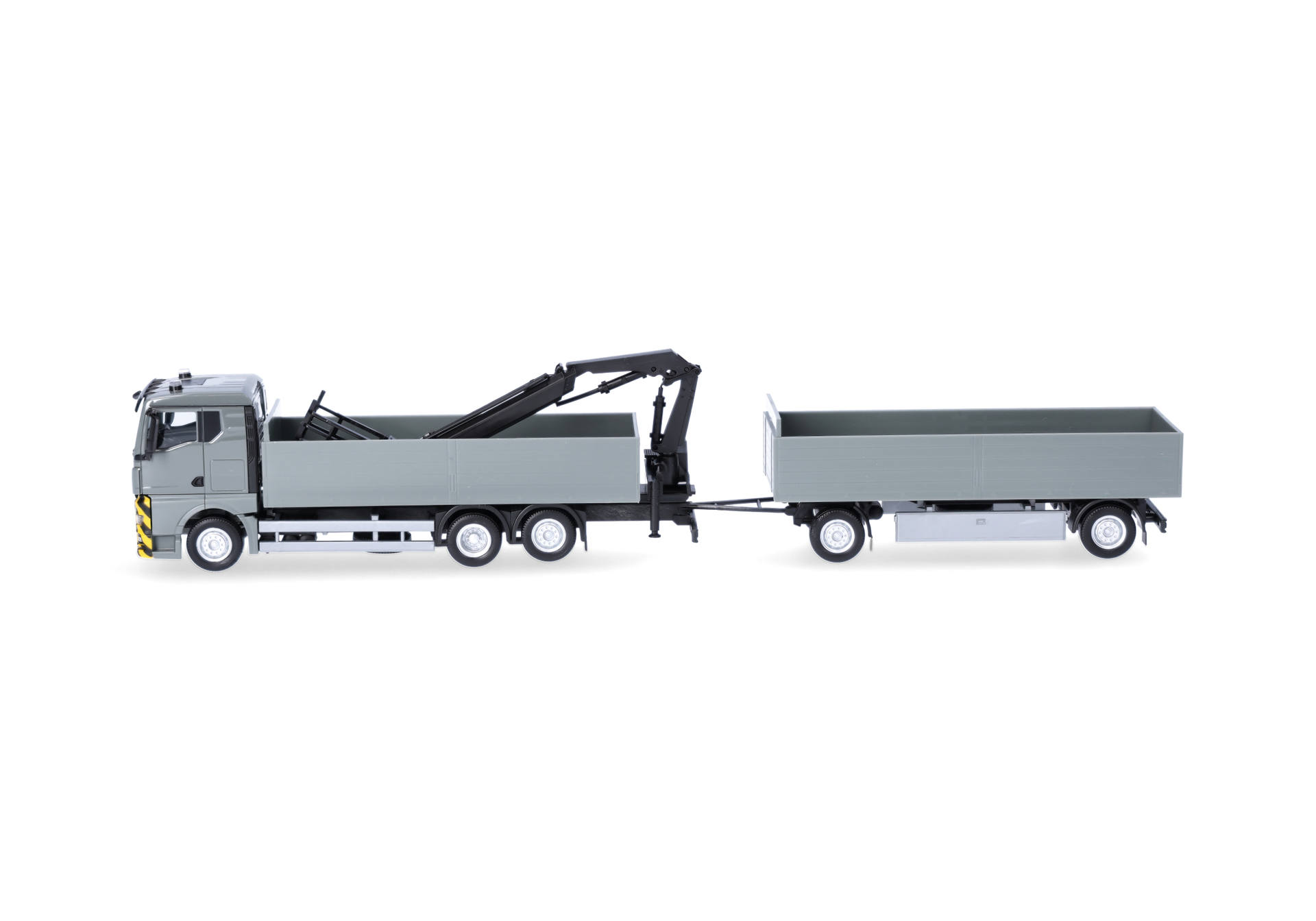 Herpa 320825 | MAN TGX GN | Pritschen-Hängerzug mit Ladekran | grau/gelb | 1:87