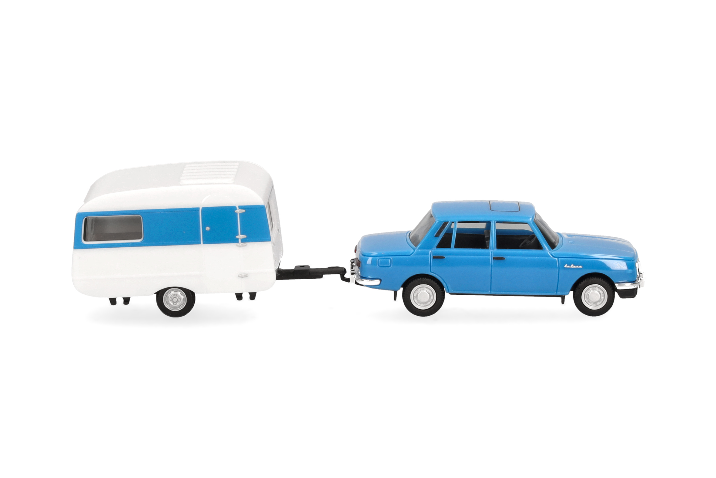 Herpa 028585-002 |  Wartburg 353`82 | Limousine mit QEK-Wohnwagen | himmelblau | 1:87
