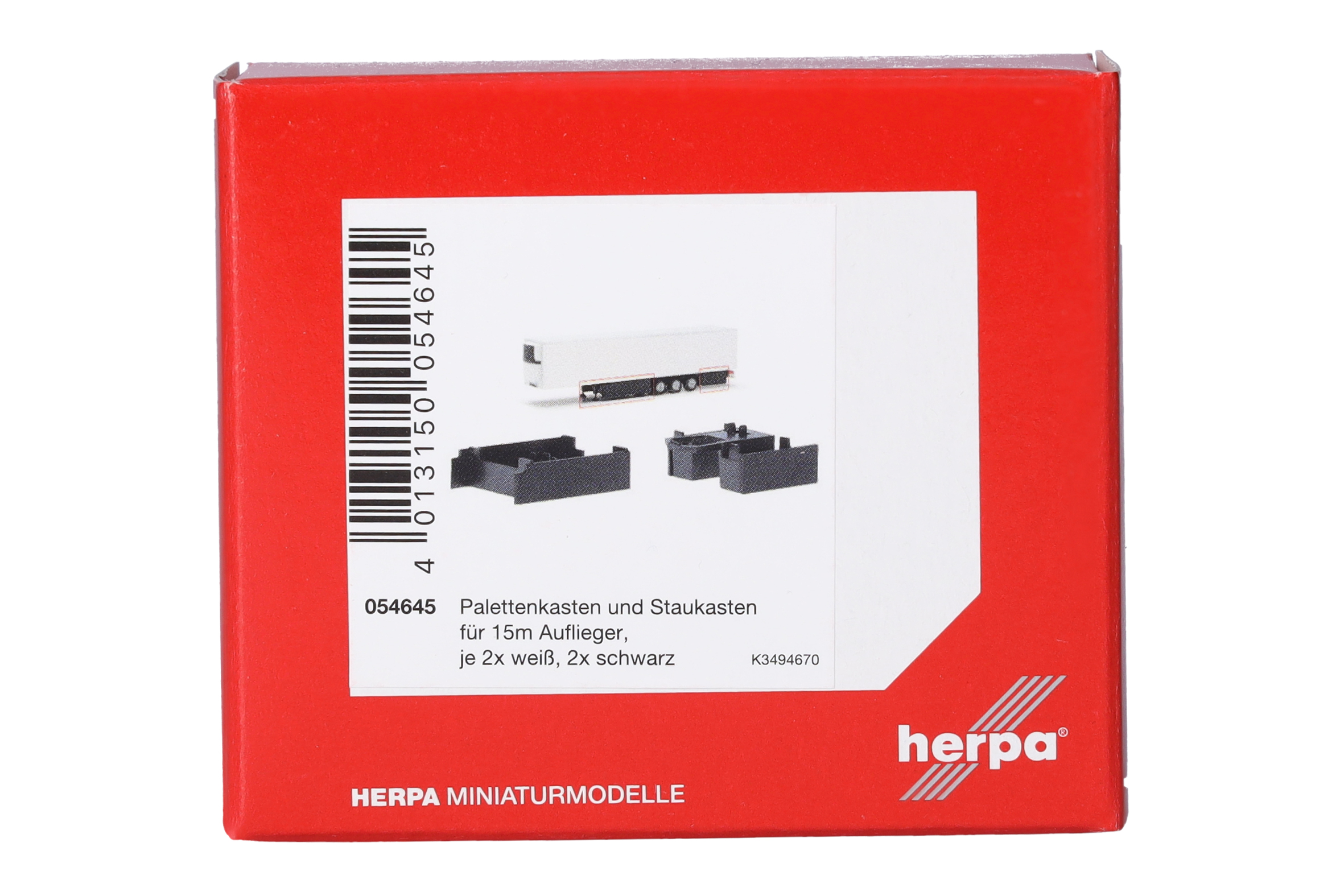 Herpa Zubehör 054645 | Palettenkasten und Staukasten 15m-Auflieger (je 2x weiß/schwarz) | 1:87