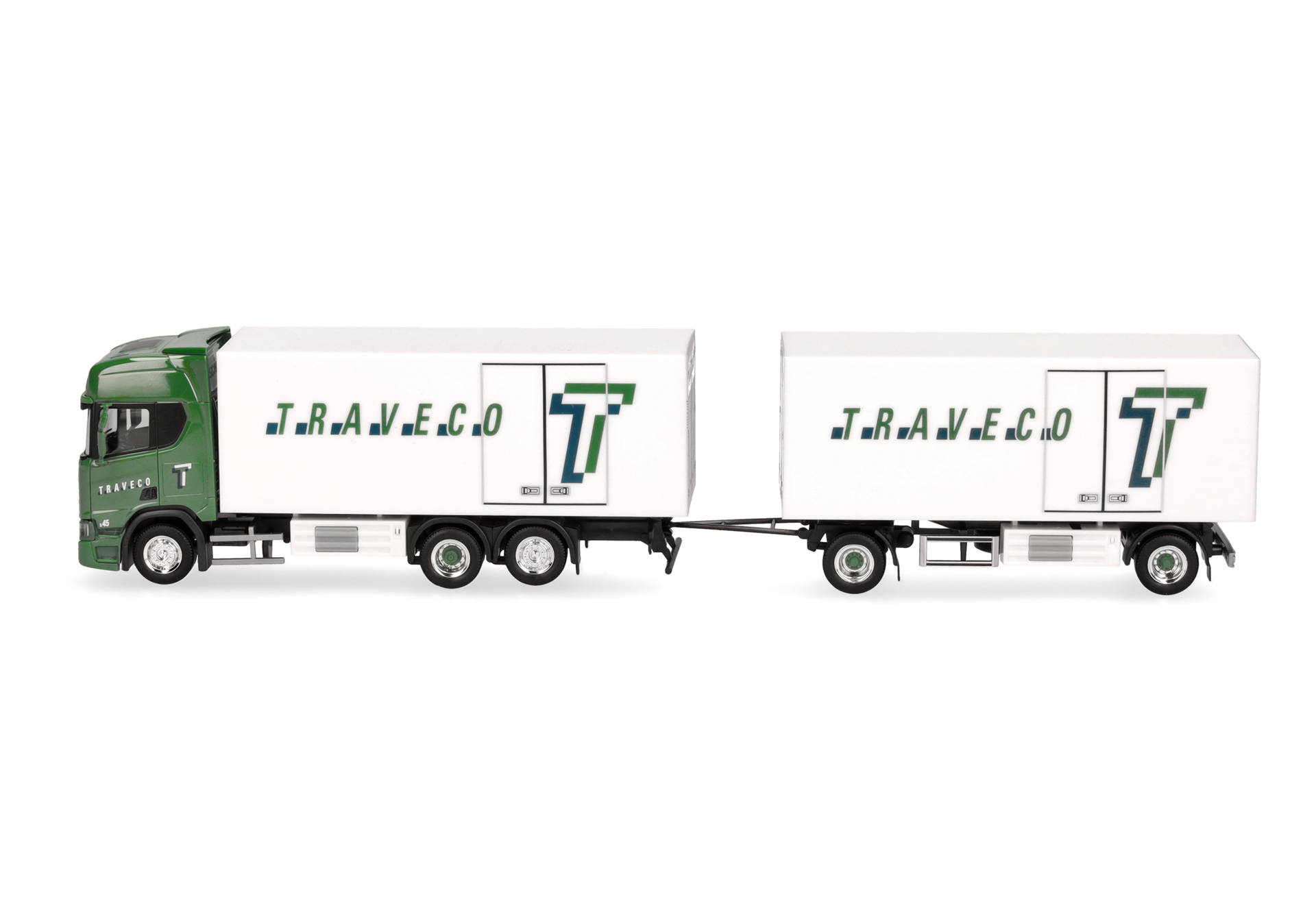 Herpa 317788 | Scania CR20 HD Kühlkoffer-Hängerzug | Traveco | 1:87