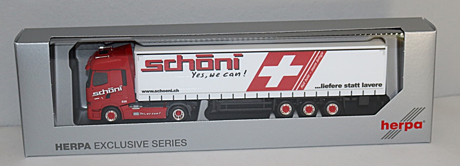 Herpa 945172 | Renault T facelift | Gardinenplanen-Sattelzug | Schöni National (CH) | 1:87