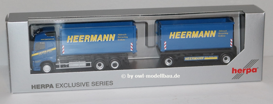 Herpa 945684 - Volvo FH Gl. Abrollmulden- Hängerzug - Heermann. 1:87
