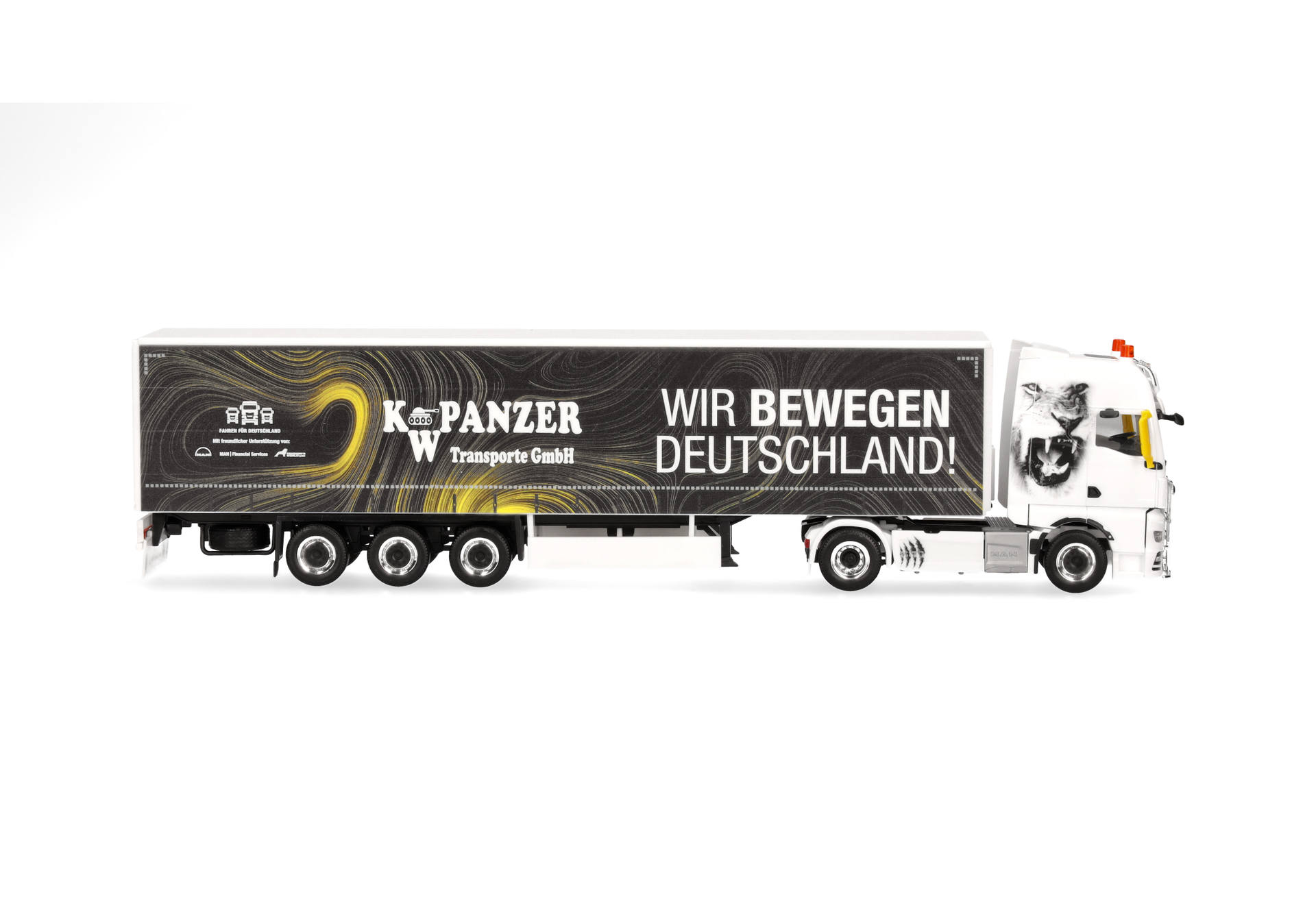 Herpa 318402 | MAN TGX GX Gardinenplanen-Sattelzug | K.W. Panzer / Wir bewegen Deutschland | 1:87
