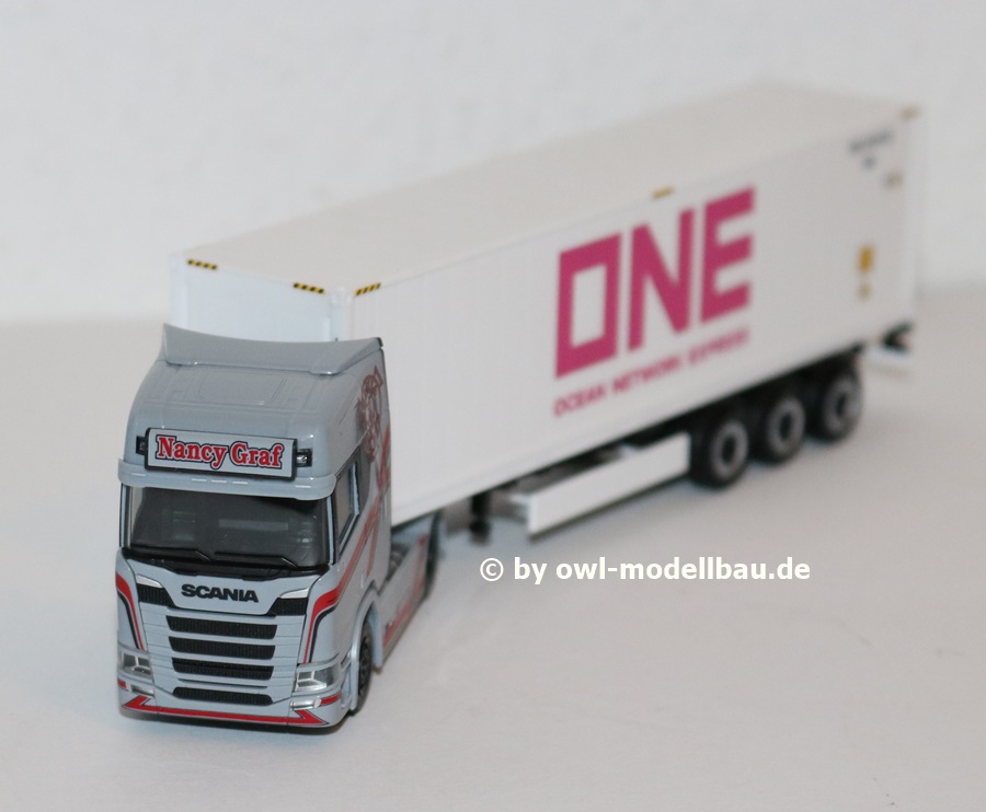 Herpa 941488 - Scania CR 20 HD Container-Sattelzug - Nancy Graf - Kühlcontainer One. 1:87