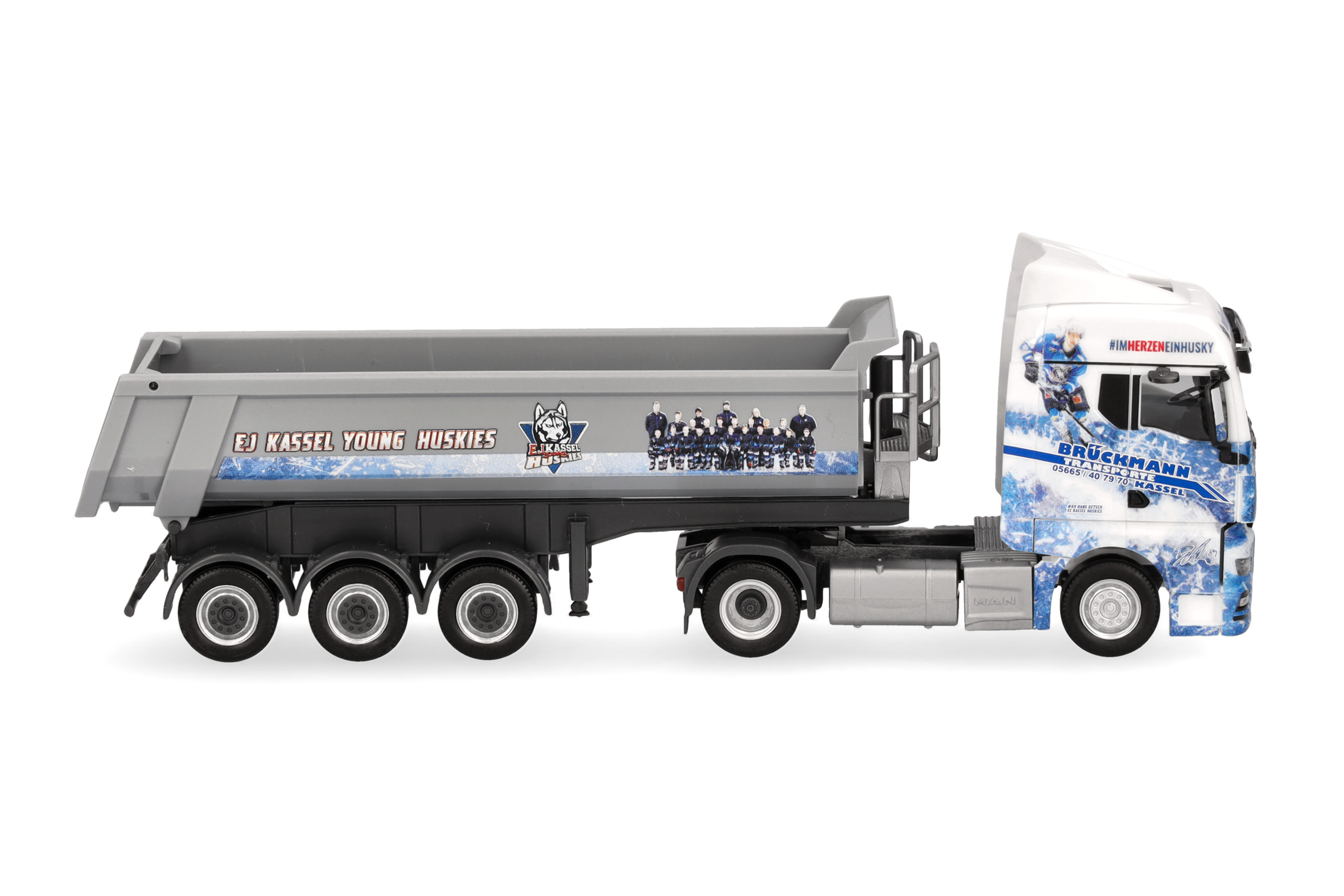 Herpa 318044 | MAN TGX GM Rundmulden-Sattelzug | Brückmann/Kassel Huskies | 1:87