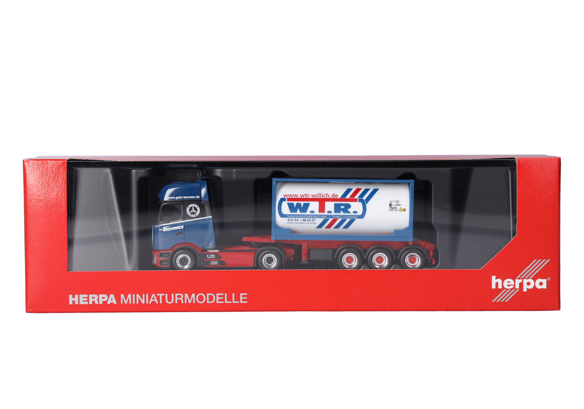 Herpa 320443 | MB Actros L ProCabin Gigaspace 20ft Tankcontainer-Sattelzug | Bermes | 1:87