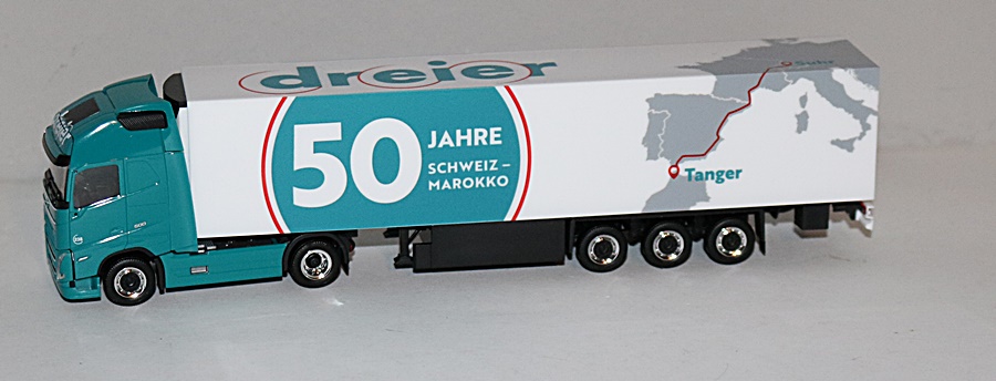 Herpa 955056 | Volvo FH Gl. Xl Kühlkoffer-Sattelzug | Dreier - 50 Jahre Marokko Transport | 1:87