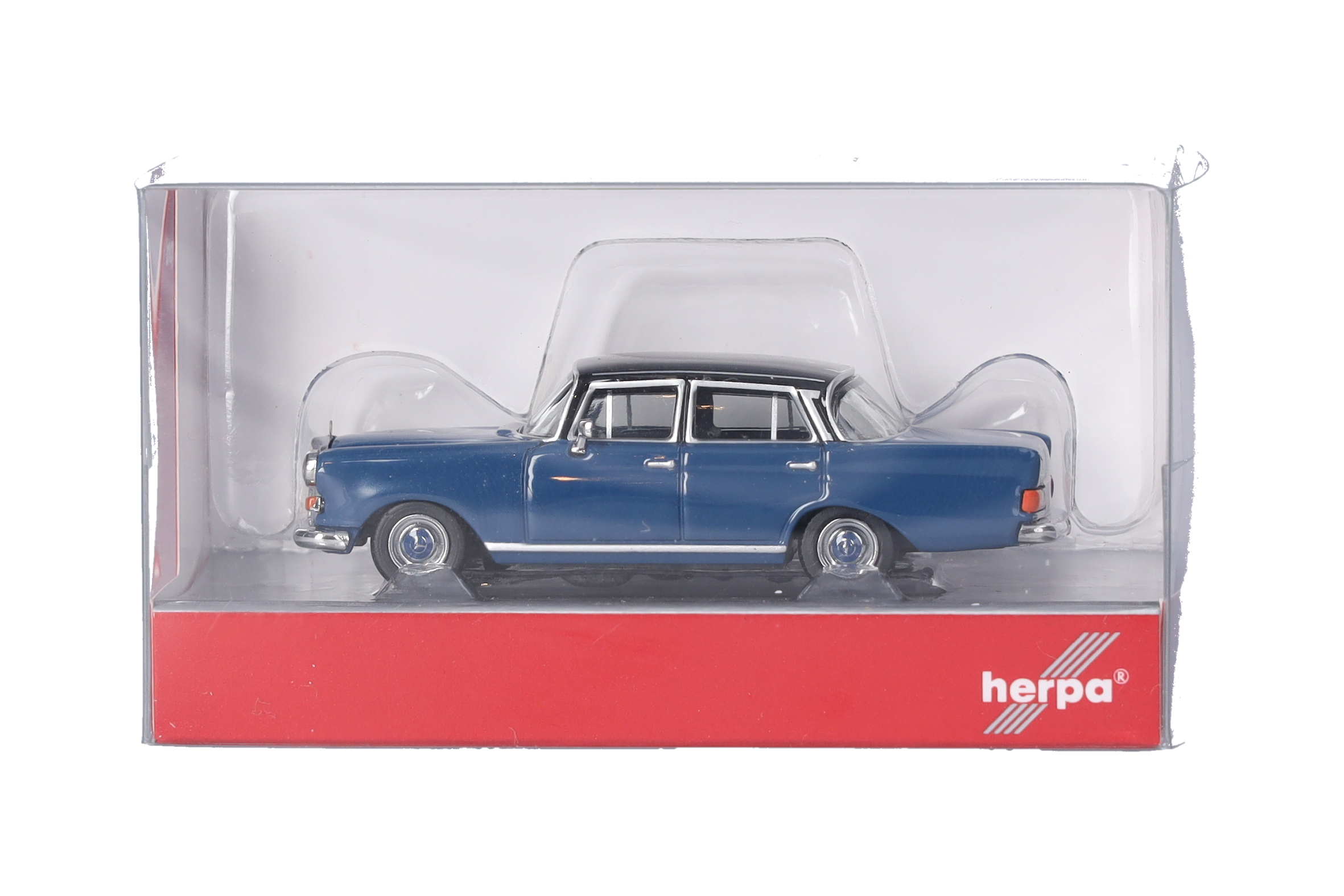 Herpa 430739-004 | Mercedes-Benz 200 Heckflosse | blau/schwarz | 1:87