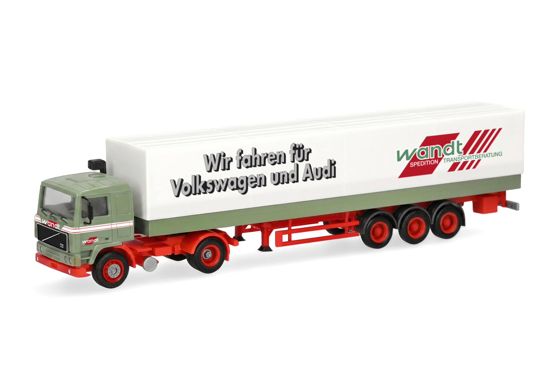 Herpa 322126 | Volvo F12 | Planen-Sattelzug | Wandt/Wir fahren für Volkswagen und Audi | 1:87