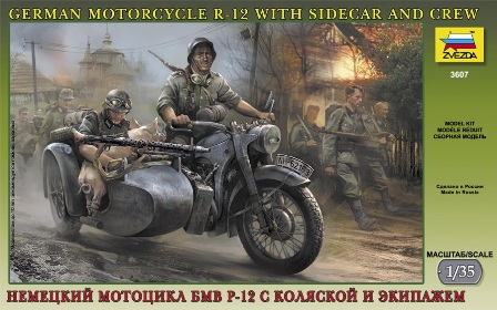 3607 ZVEZDA - Deutsches Motorrad R12 m. Beiwagen + Crew. WWII. 1:35   #