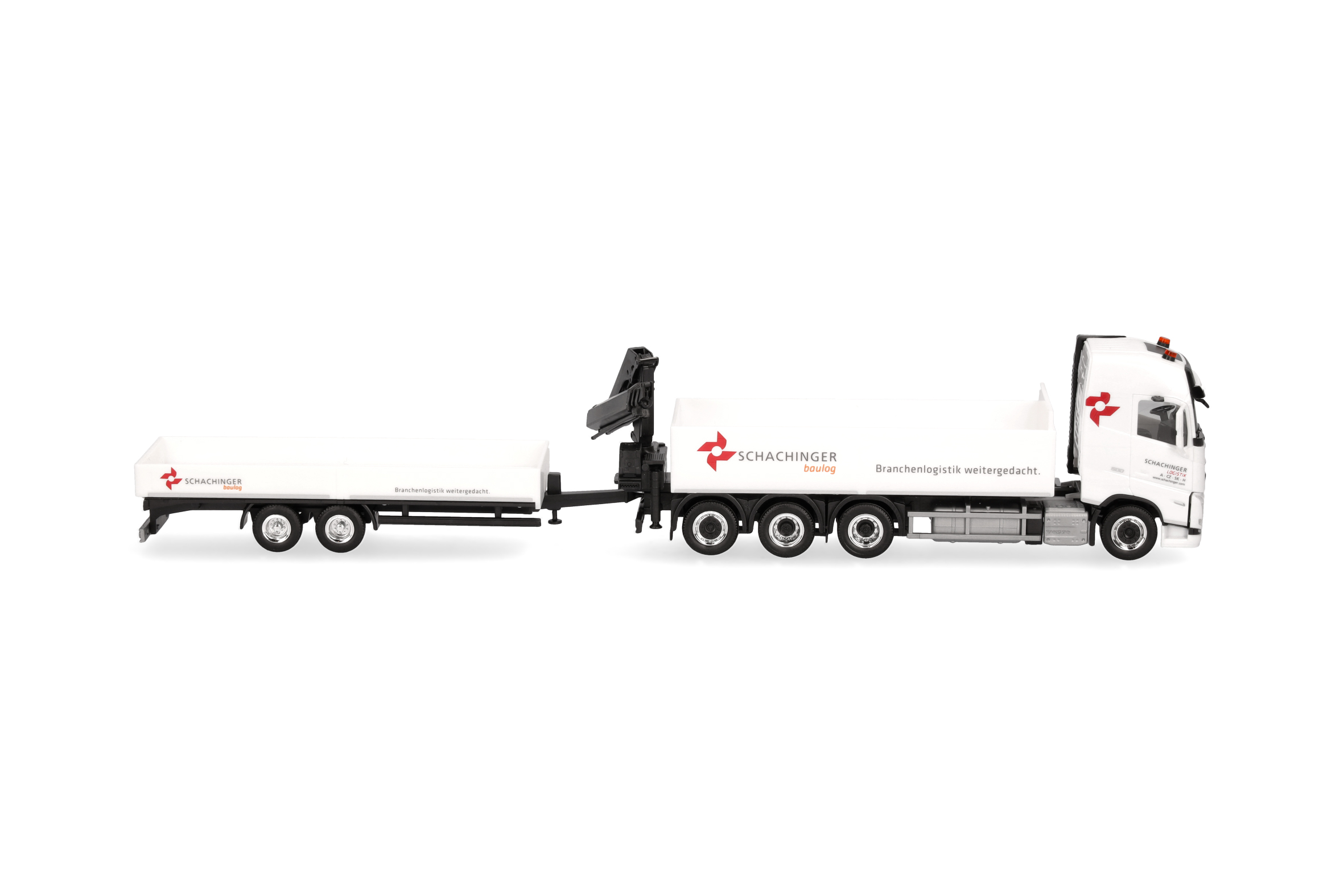 Herpa 319119 | Volvo FH GL 2020 | Pritschen-LKW 4achs | Tiefbetttandemanhänger 2achs | Schachinger | 1:87