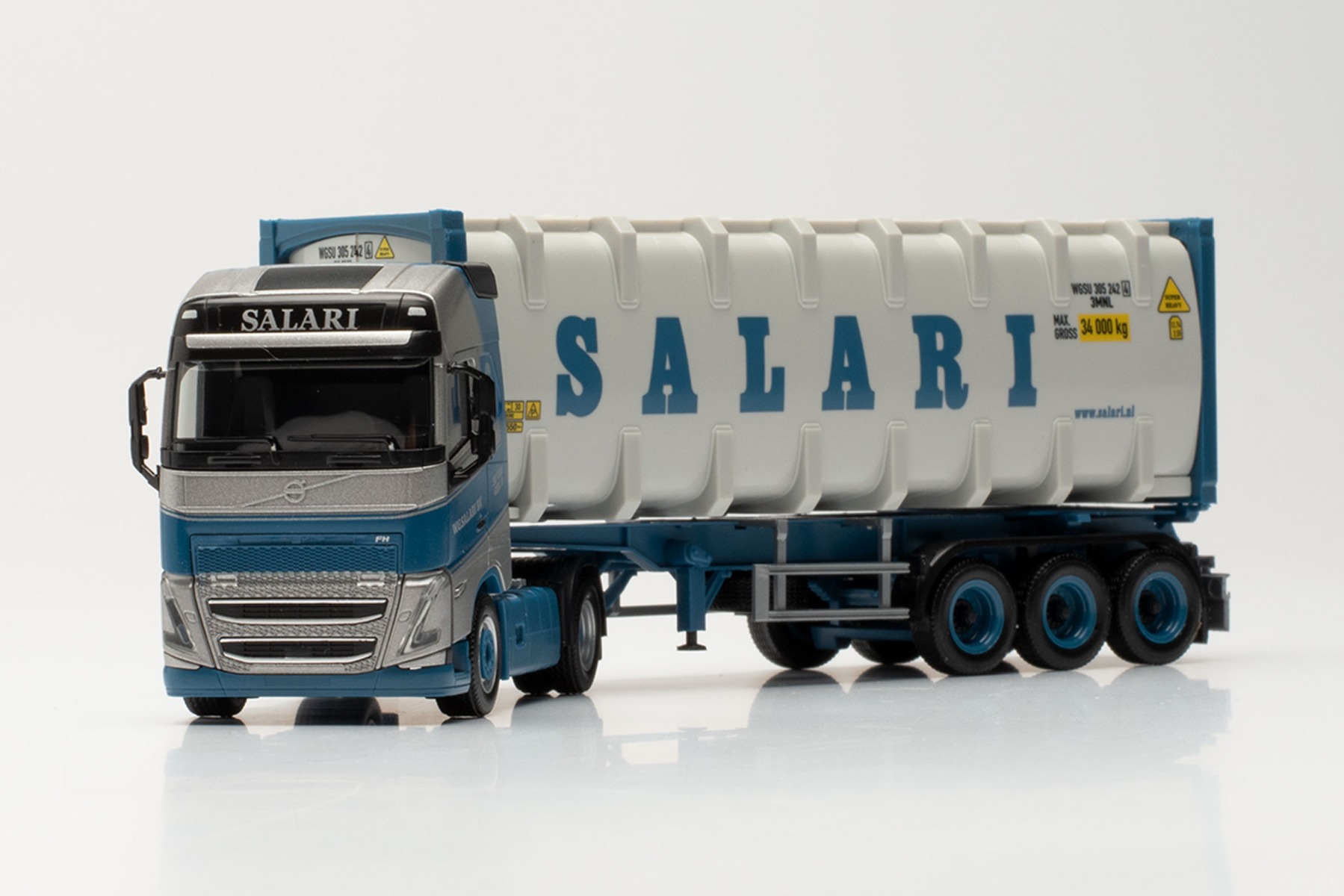 Herpa 314718 - Volvo FH Gl. 2020 30 ft. Bulkcontainer-Sattelzug/30 ft. bulkcontainer trailer - Salari (NL/Sittard). 1:87