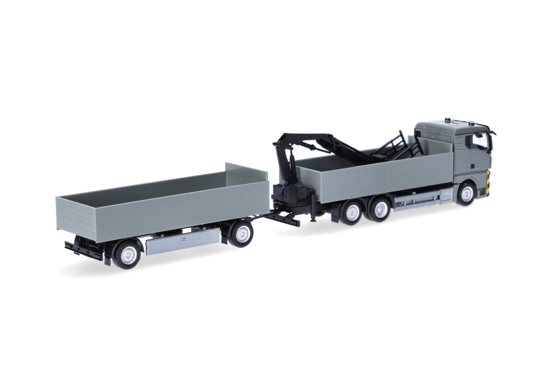 Herpa 320825 | MAN TGX GN | Pritschen-Hängerzug mit Ladekran | grau/gelb | 1:87