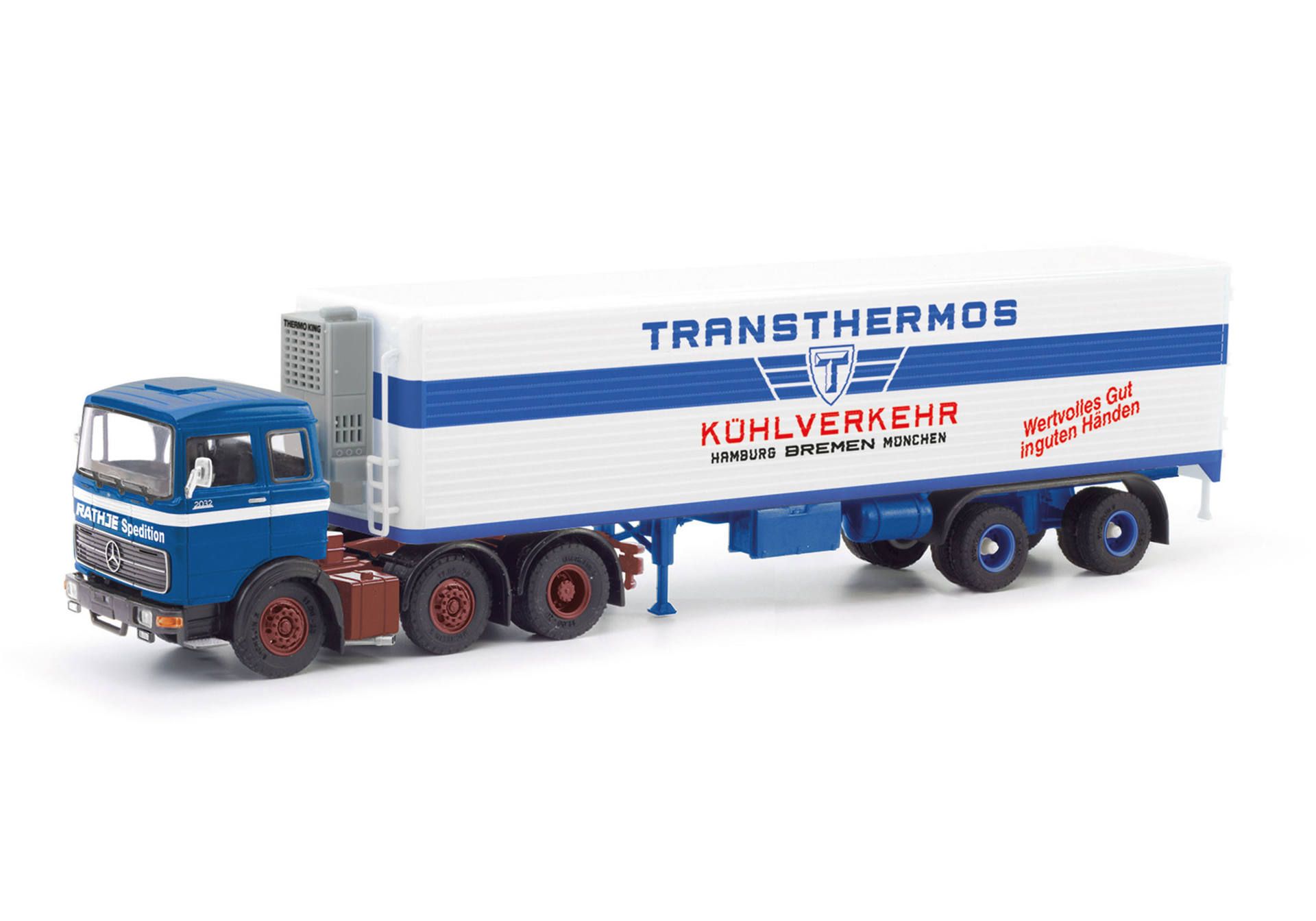 Herpa/Schwarz 87MBS026215 | Mercedes-Benz LPS 2032 | Kühlkoffer-Sattelzug | Rathje/Transthermos | 1:87