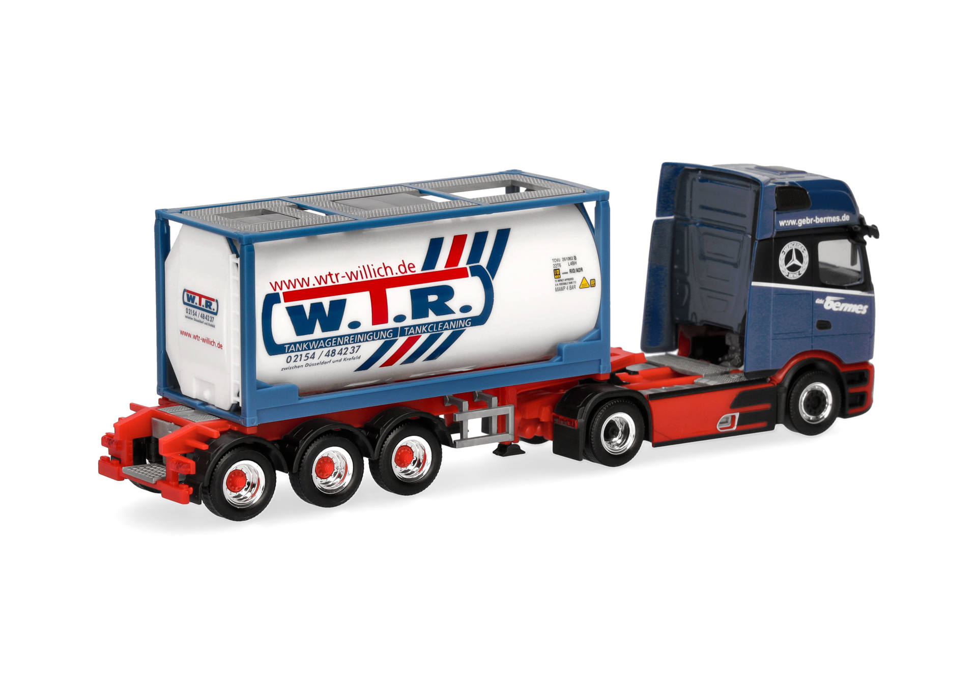 Herpa 320443 | MB Actros L ProCabin Gigaspace 20ft Tankcontainer-Sattelzug | Bermes | 1:87