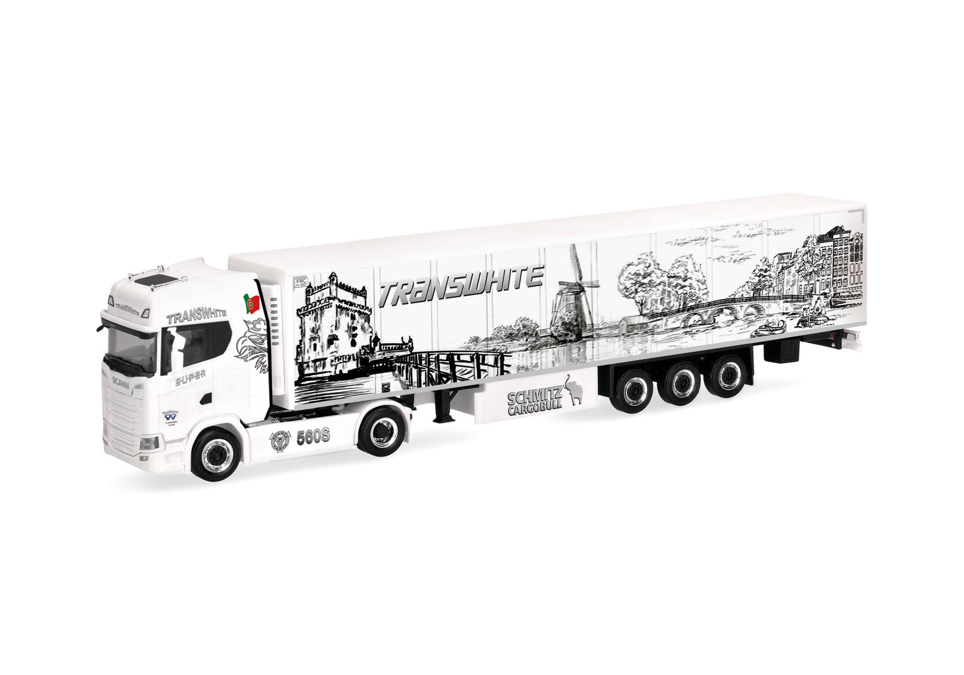 Herpa 322362 | Scania CS 20 HD | Kühlkoffer-Sattelzug | Transwhite | 1:87