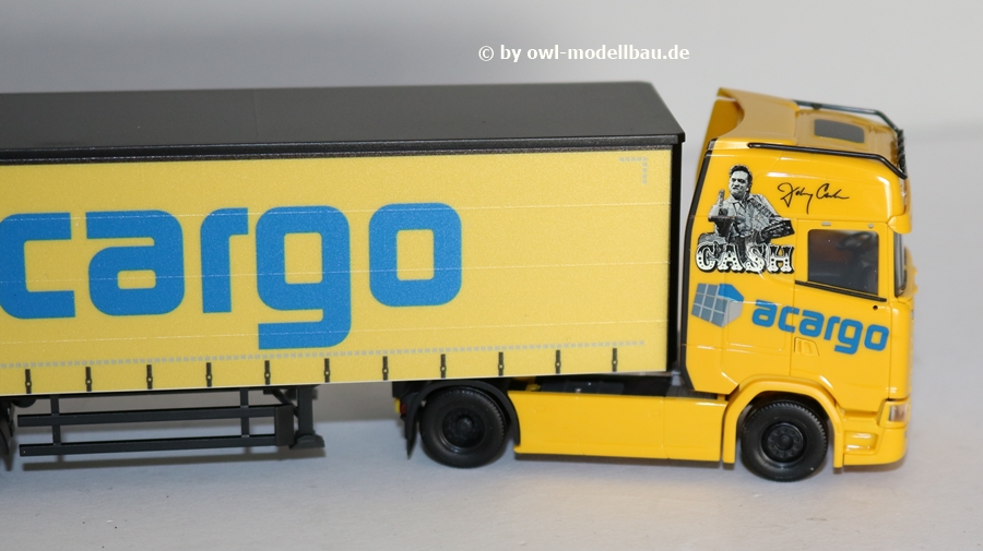 Herpa 314763 - Scania CS 20 HD Gardinenplanen-Sattelzug - acargo / Johnny Cash (Hamburg). 1:87