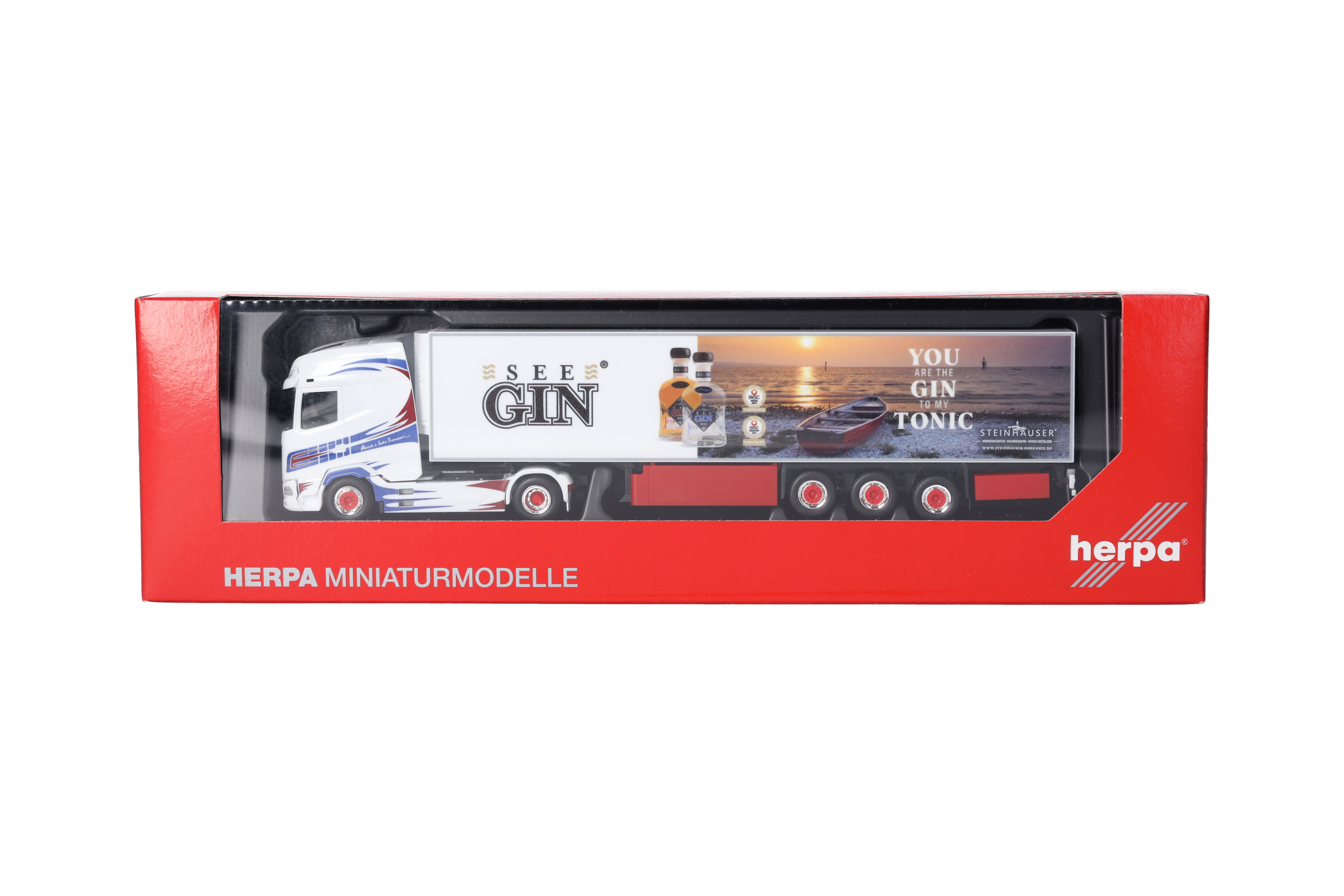 Herpa 319034 | DAF XG+ Kühlkoffer-Sattelzug | Aurich & Sohn Transport GmbH/SEE GIN | 1:87