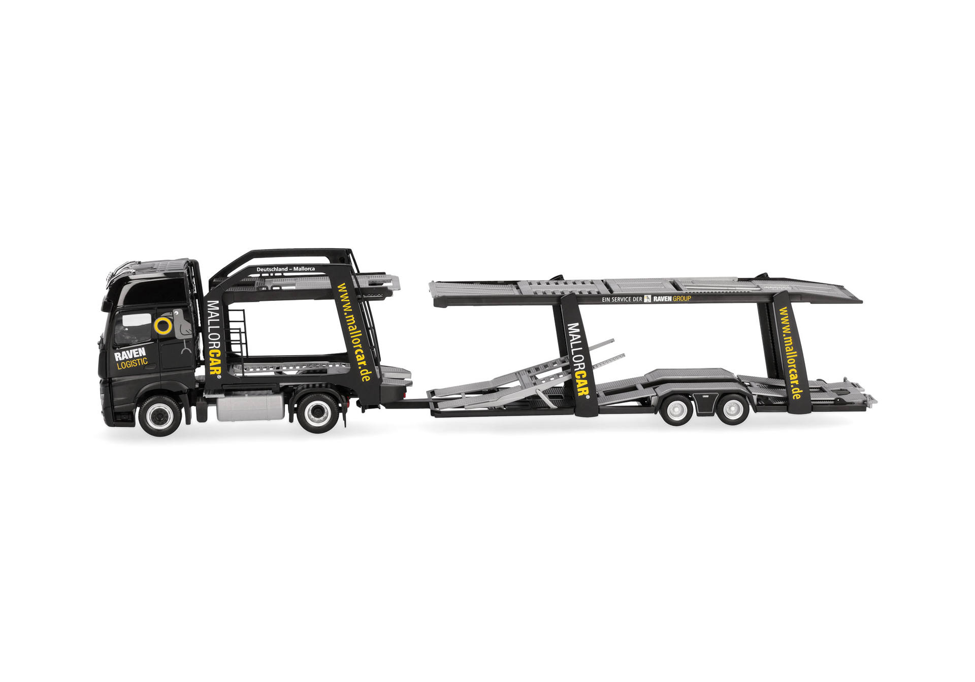 Herpa 321372 | MB Actros L 18 Gigaspace Autotransporter-Hängerzug | Raven Logistic | 1:87
