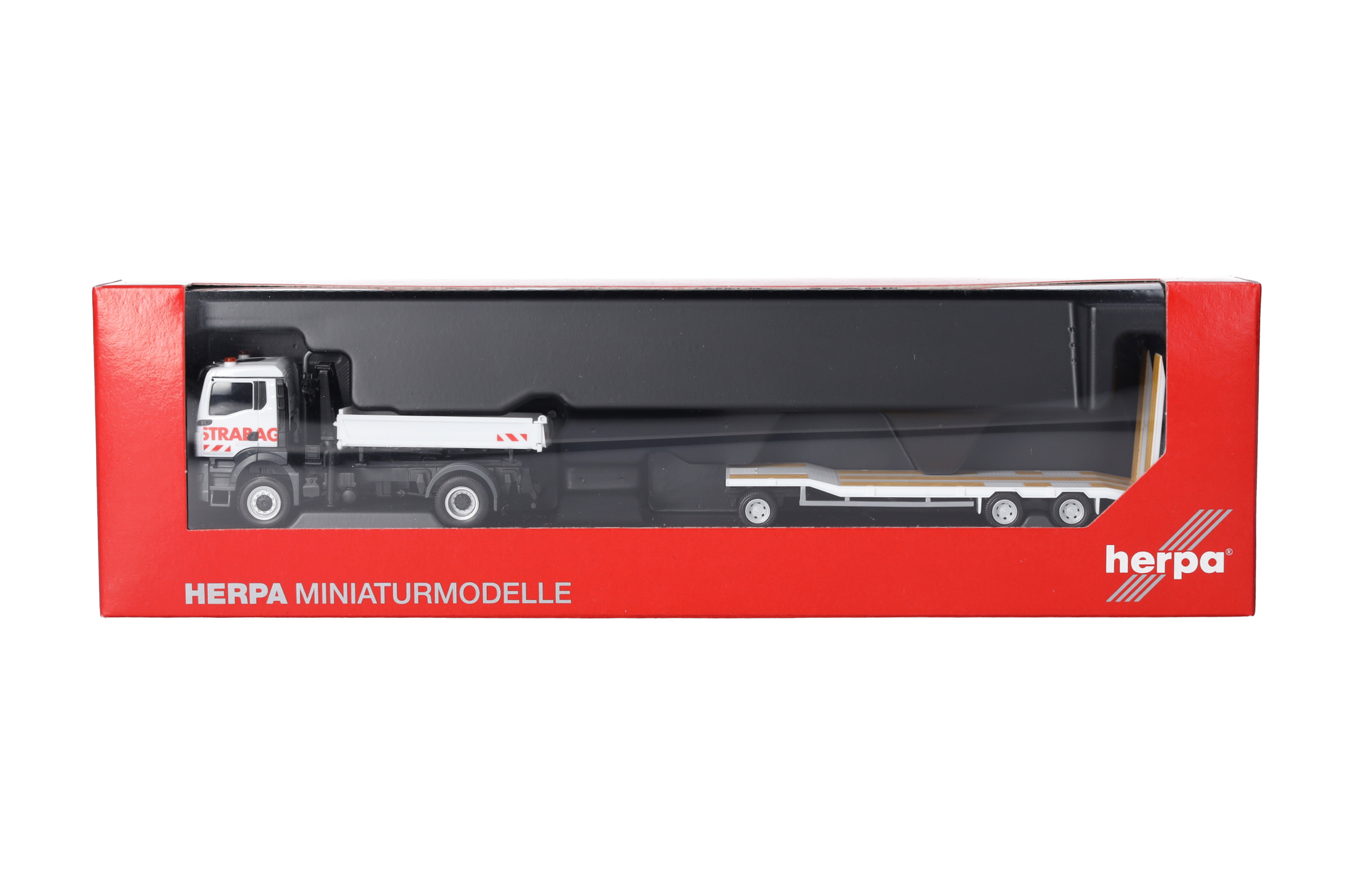 Herpa 318730 | MAN TGS NN Dreiseitenkipper | Kran u. TU3-Anhänger | STRABAG  | 1:87