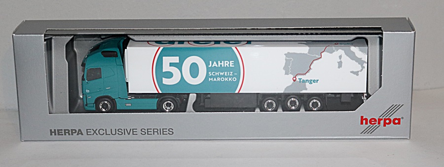 Herpa 955056 | Volvo FH Gl. Xl Kühlkoffer-Sattelzug | Dreier - 50 Jahre Marokko Transport | 1:87