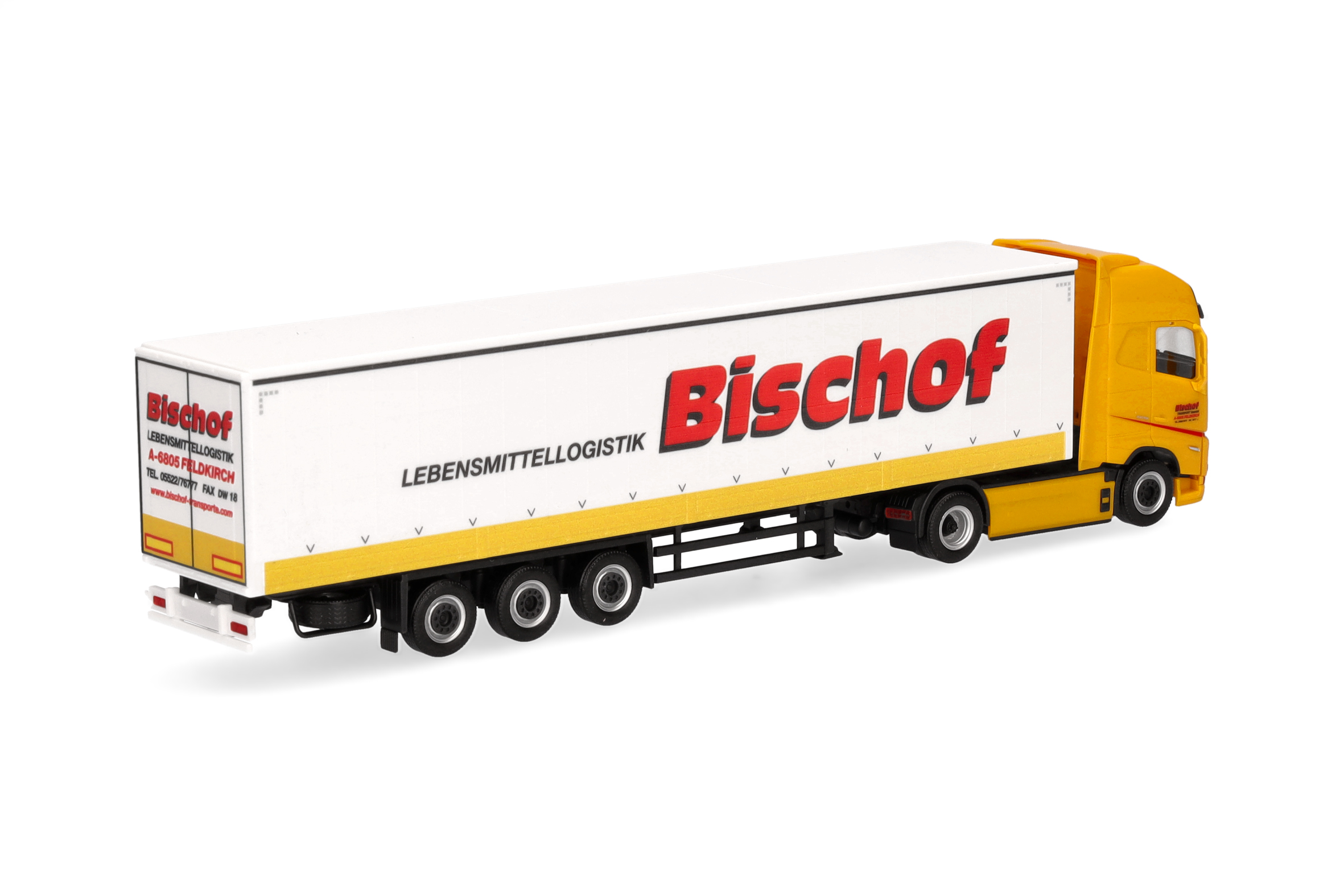 Herpa 319348 | Volvo FH GL XL electric | Gardinenplanen-Sattelzug mit Bordwänden | Bischof | 1:87