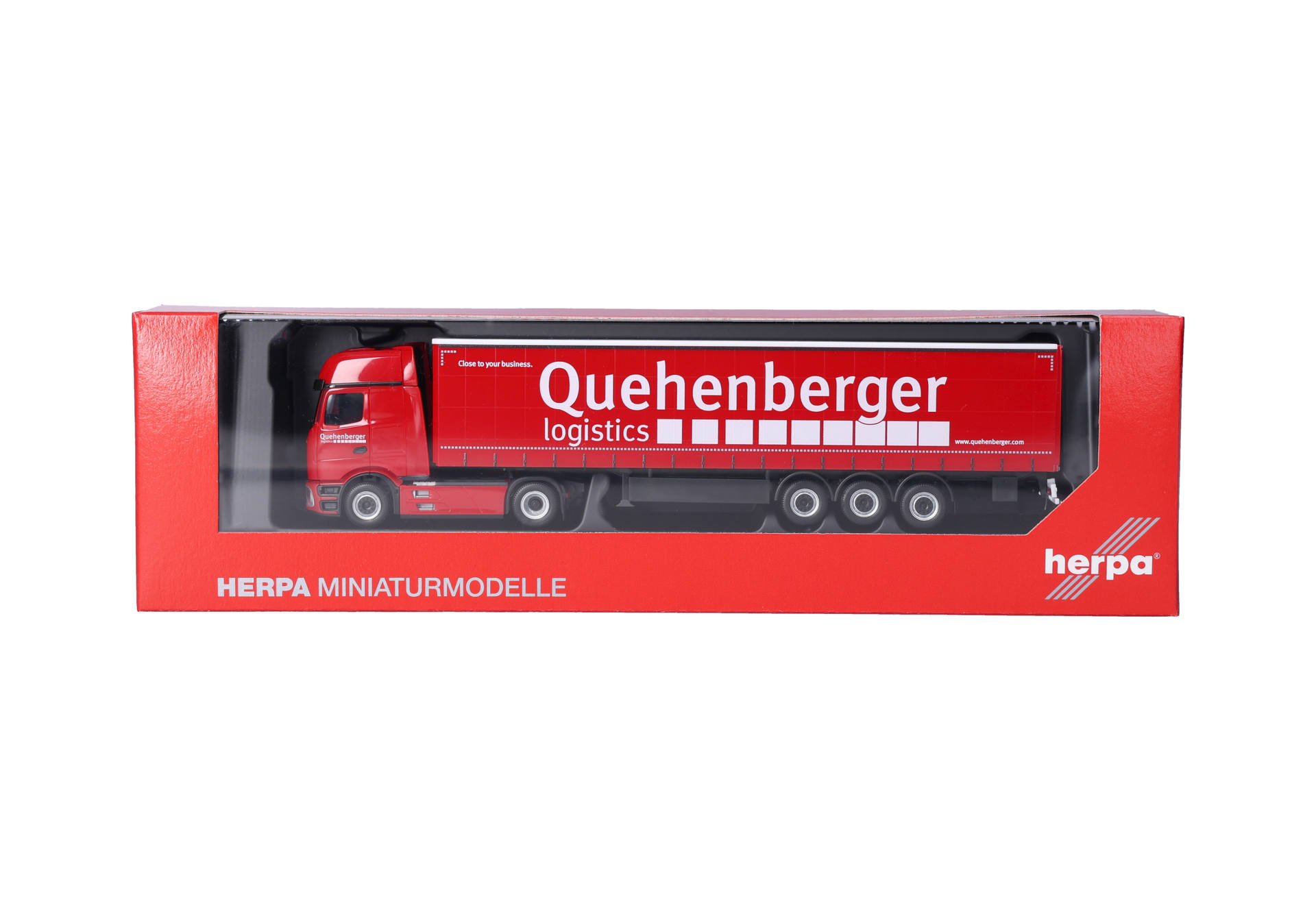 Herpa 321334 | MB Actros L ProCabin Gigaspace | Gardinenplanen-Sattelzug | Quehenberger | 1:87