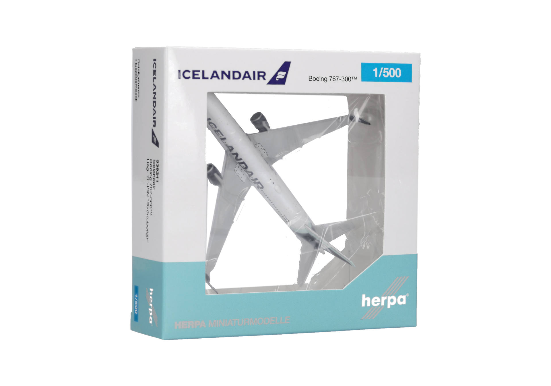 Herpa Wings 539241 | Icelandair | Boeing 767-300 | Borreal blue tail stripe | TF-ISN - Svörtuborgir | 1:500