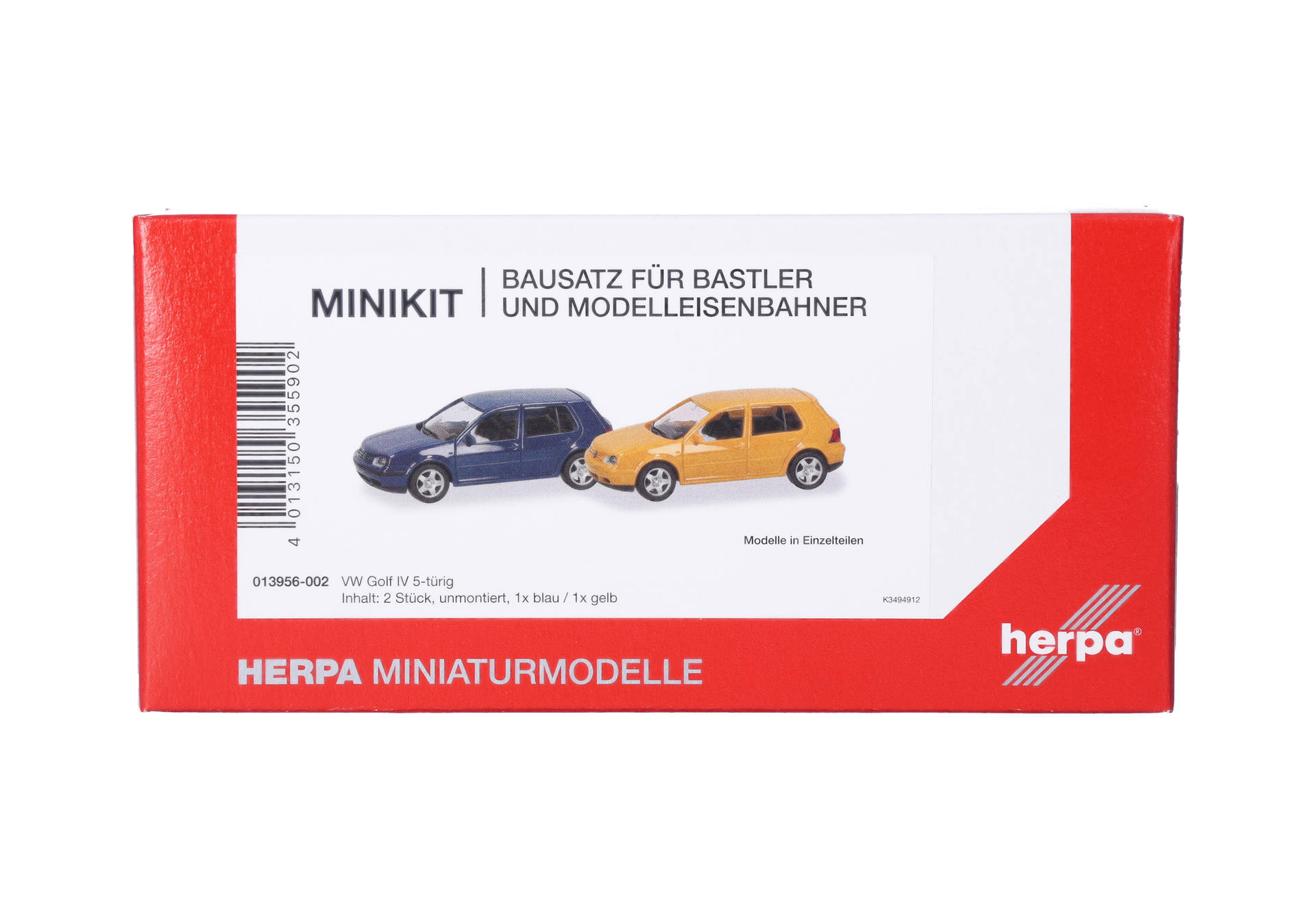 Herpa MiniKit 013956-002 | Volkswagen (VW) Golf IV (4-türig) | gelb und blau | 1:87