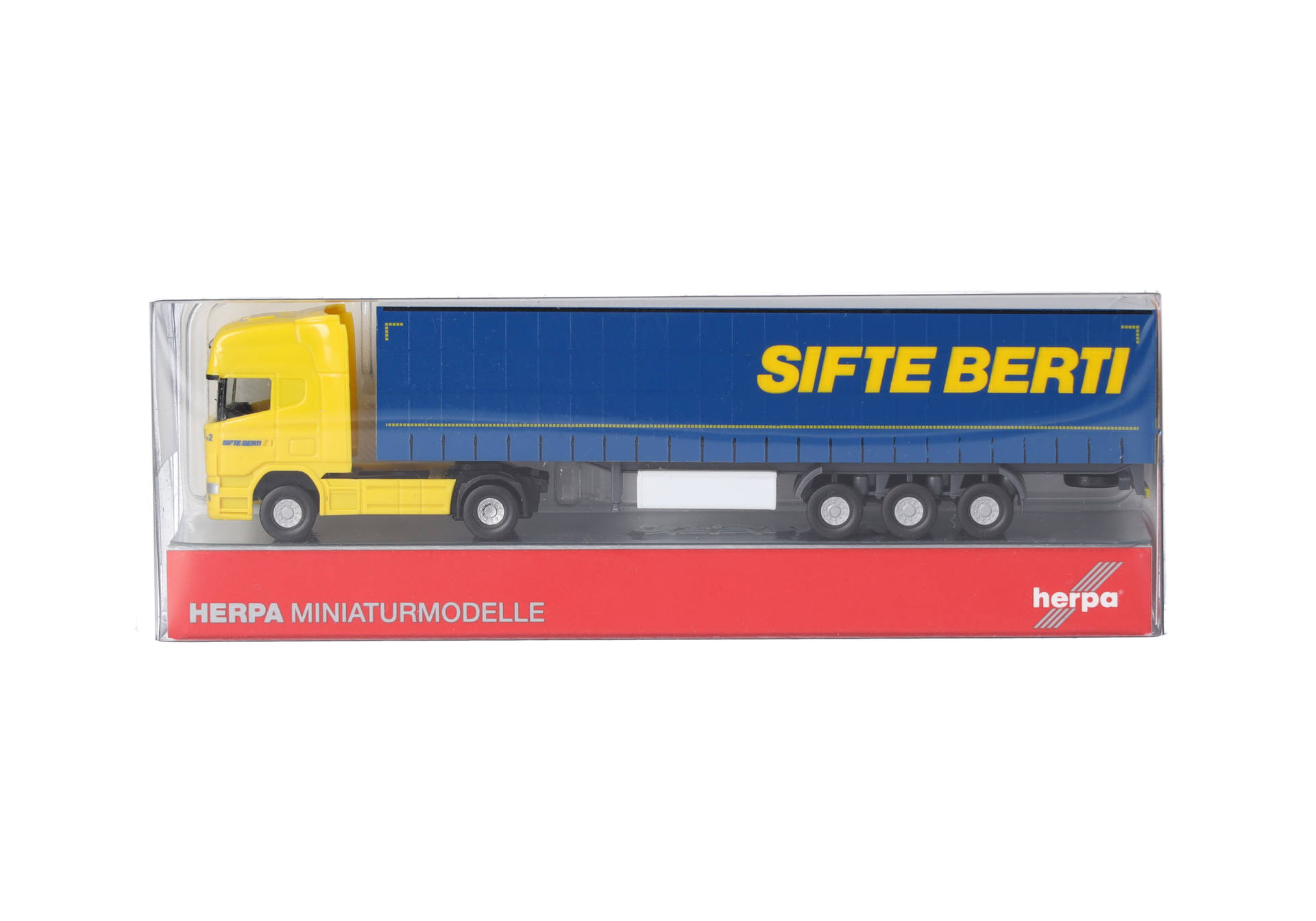Herpa 961721 | Scania R 04 Topline Gardinenplanen-Sattelzug | Sifte Berti  | Spur N | 1:160