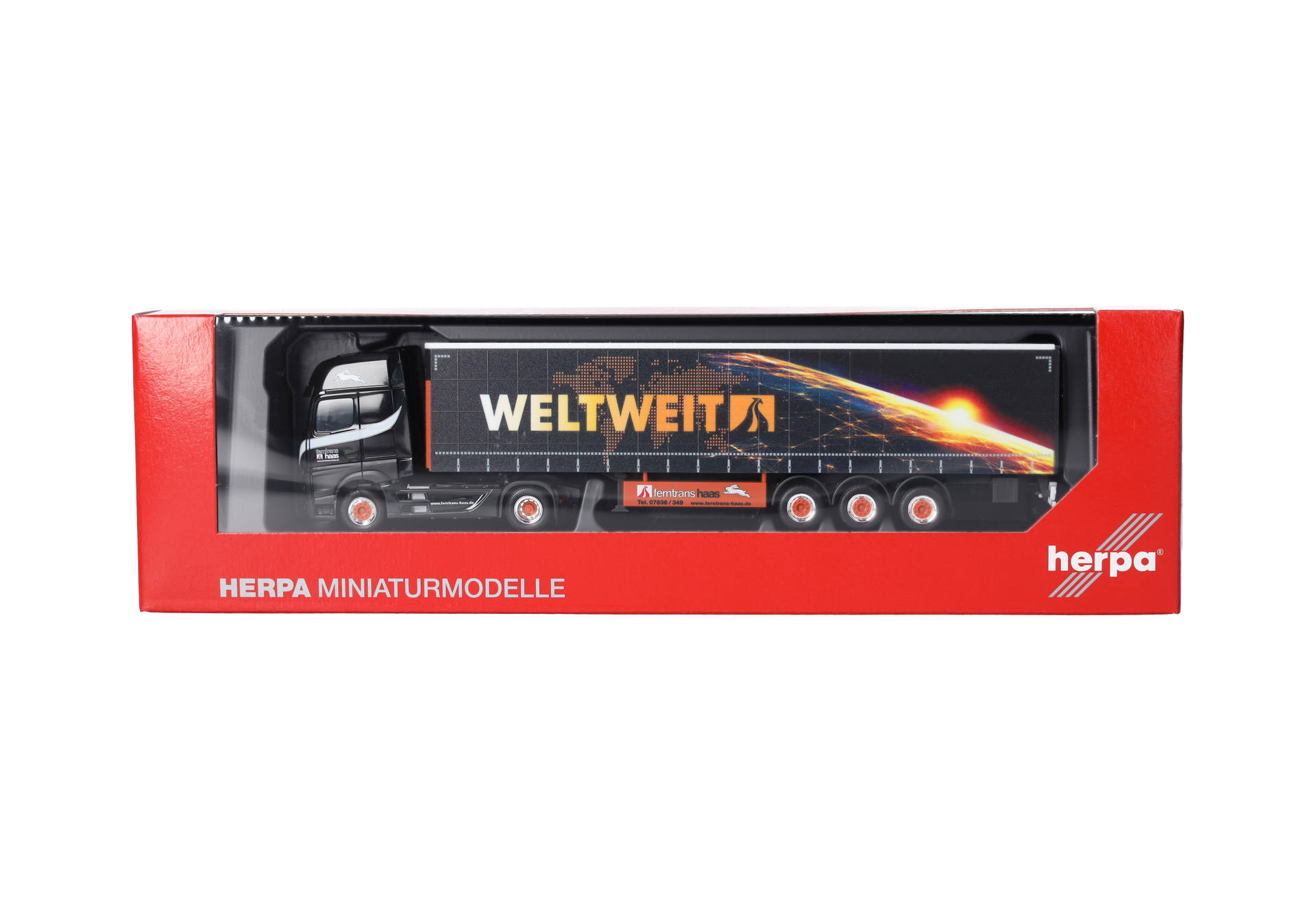 Herpa 320023 | MB Actros L 18 Gigaspace Gardinenplanen-Sattelzug | Ferntrans Haas/weltweit | 1:87