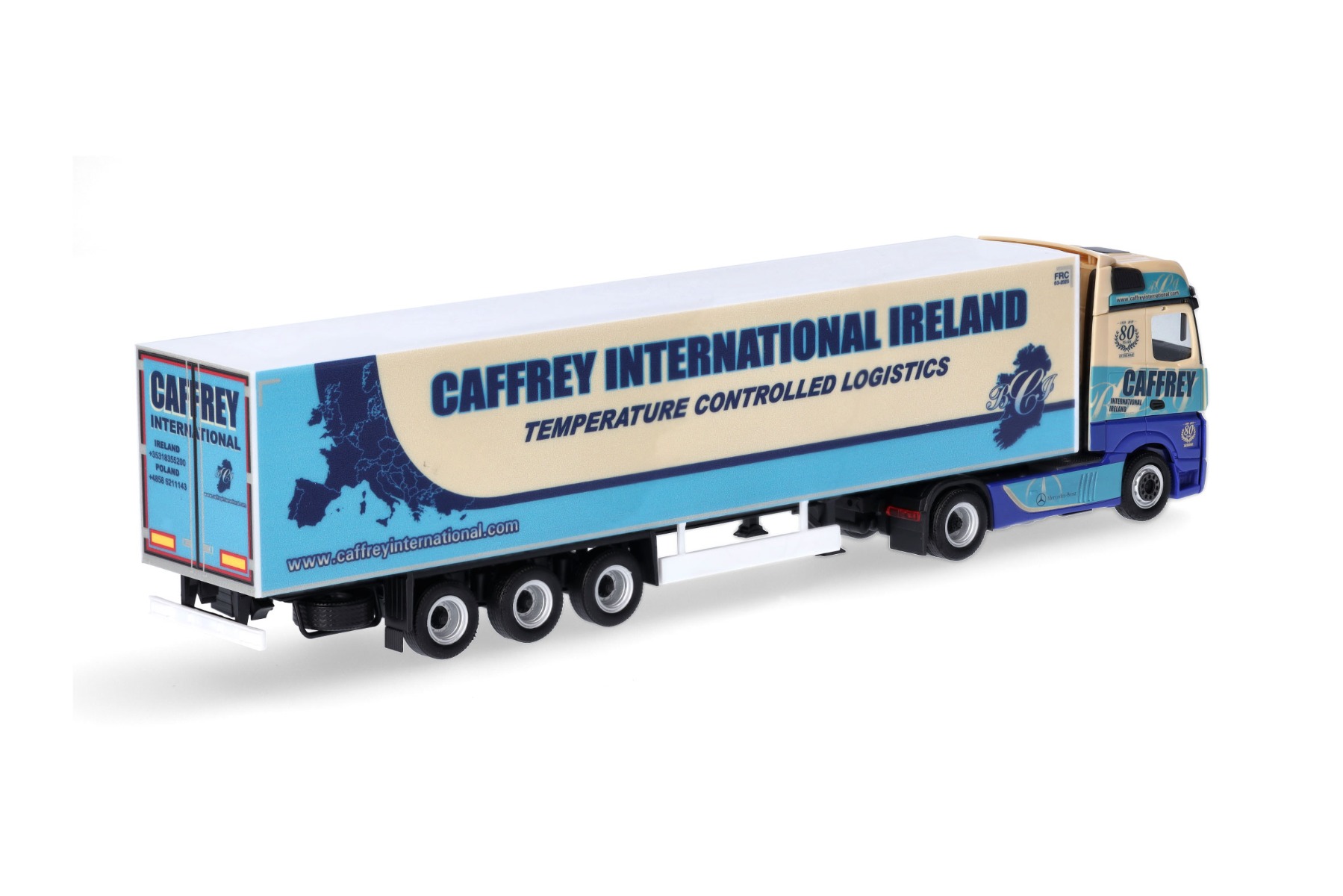 Herpa 316590 | MB Actros 18 Bigspace | Kühlkoffer-Sattelzug | 80 Jahre Caffrey | 1:87