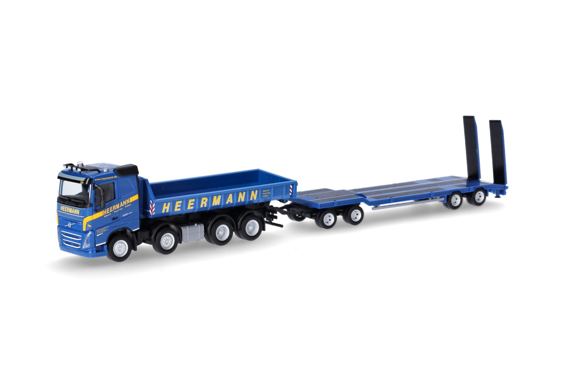 Herpa 953573 |  Volvo FH 2020 FD | Abrollmulden-LKW mit Goldhofer TU4-Anhänger | Heermann | 1:87