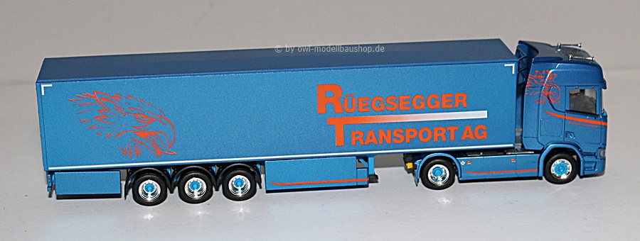 Herpa 952378 | Scania CR20 HD Schubboden-Sattelzug | Rüegsegger | 1:87