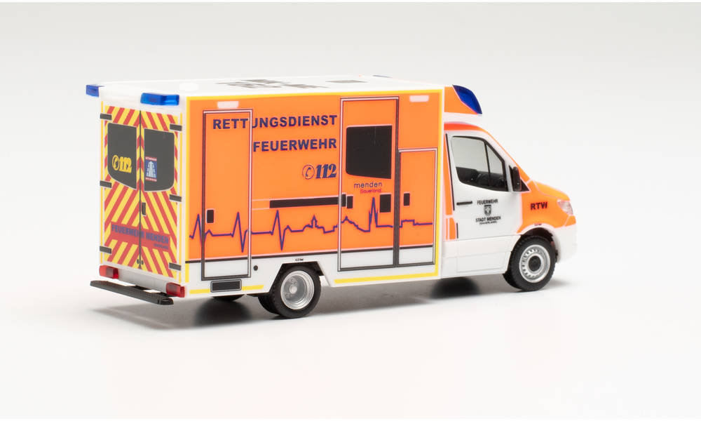Herpa 944601 - Mercedes-Benz Sprinter `18 Fahrtec NRW - Rettungsdienst Feuerwehr Menden. 1:87
