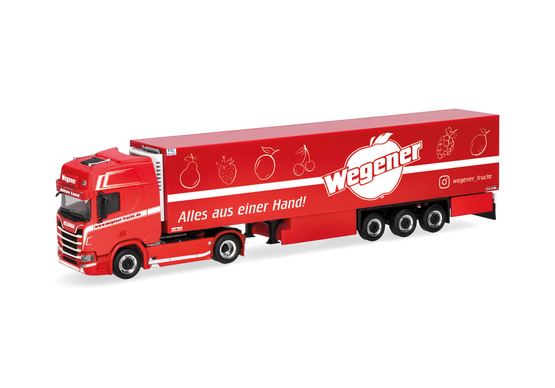 Herpa 322294 | Scania CR 20 HD | Kühlkoffer-Sattelzug | Wegener Frucht/Altes Land | 1:87