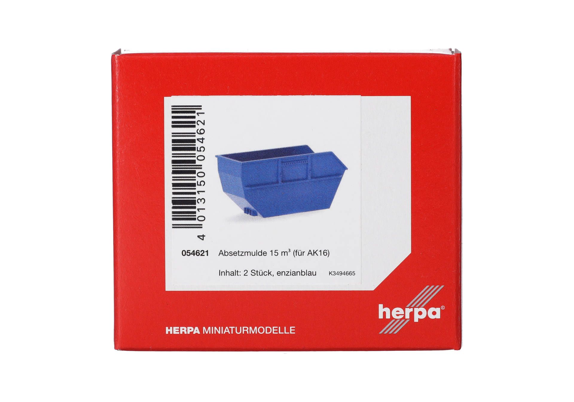 Herpa Zubehör 054621 | Absetzmulde 15m³ für AK16 | blau (2 Stück) | 1:87