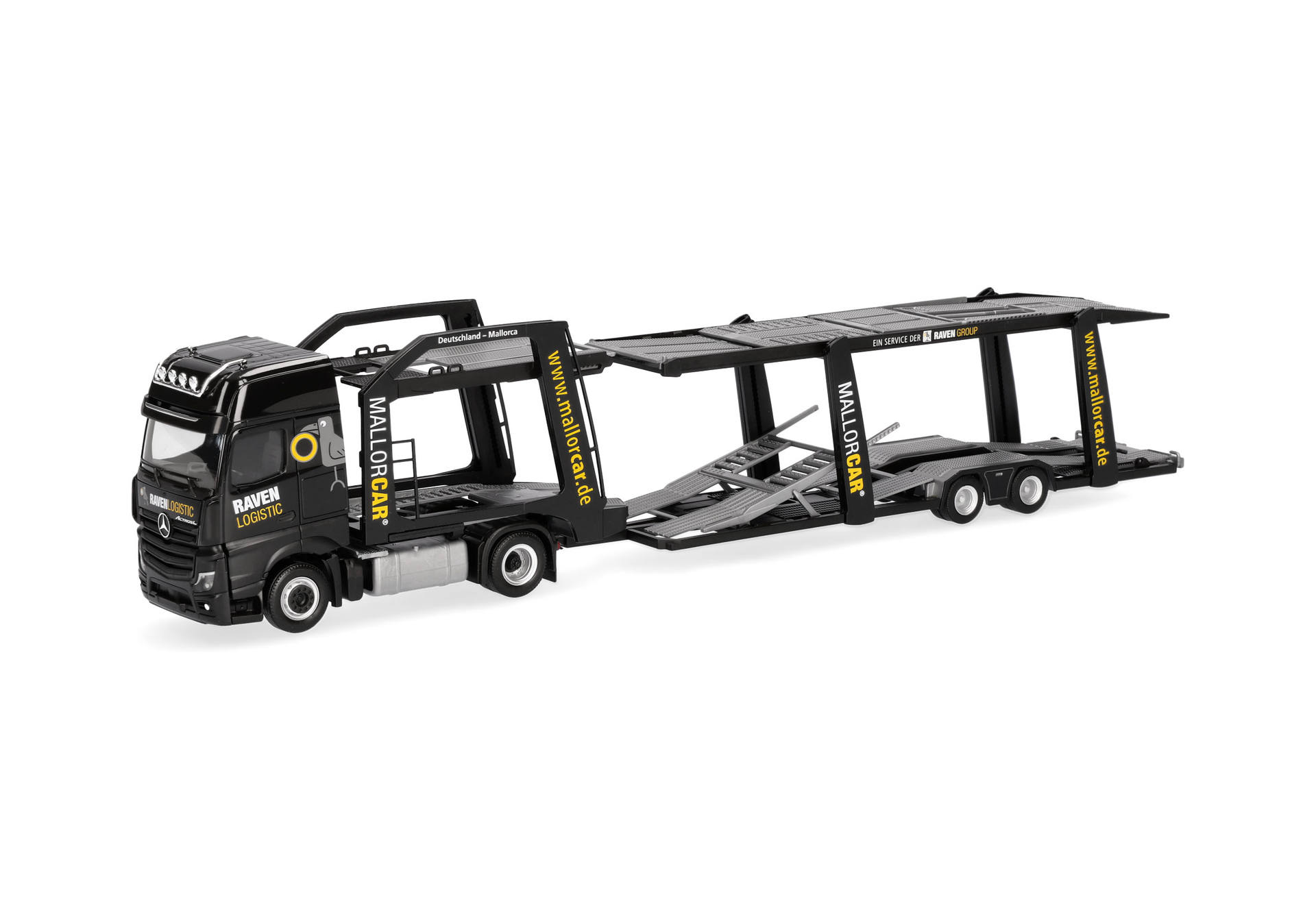 Herpa 321372 | MB Actros L 18 Gigaspace Autotransporter-Hängerzug | Raven Logistic | 1:87
